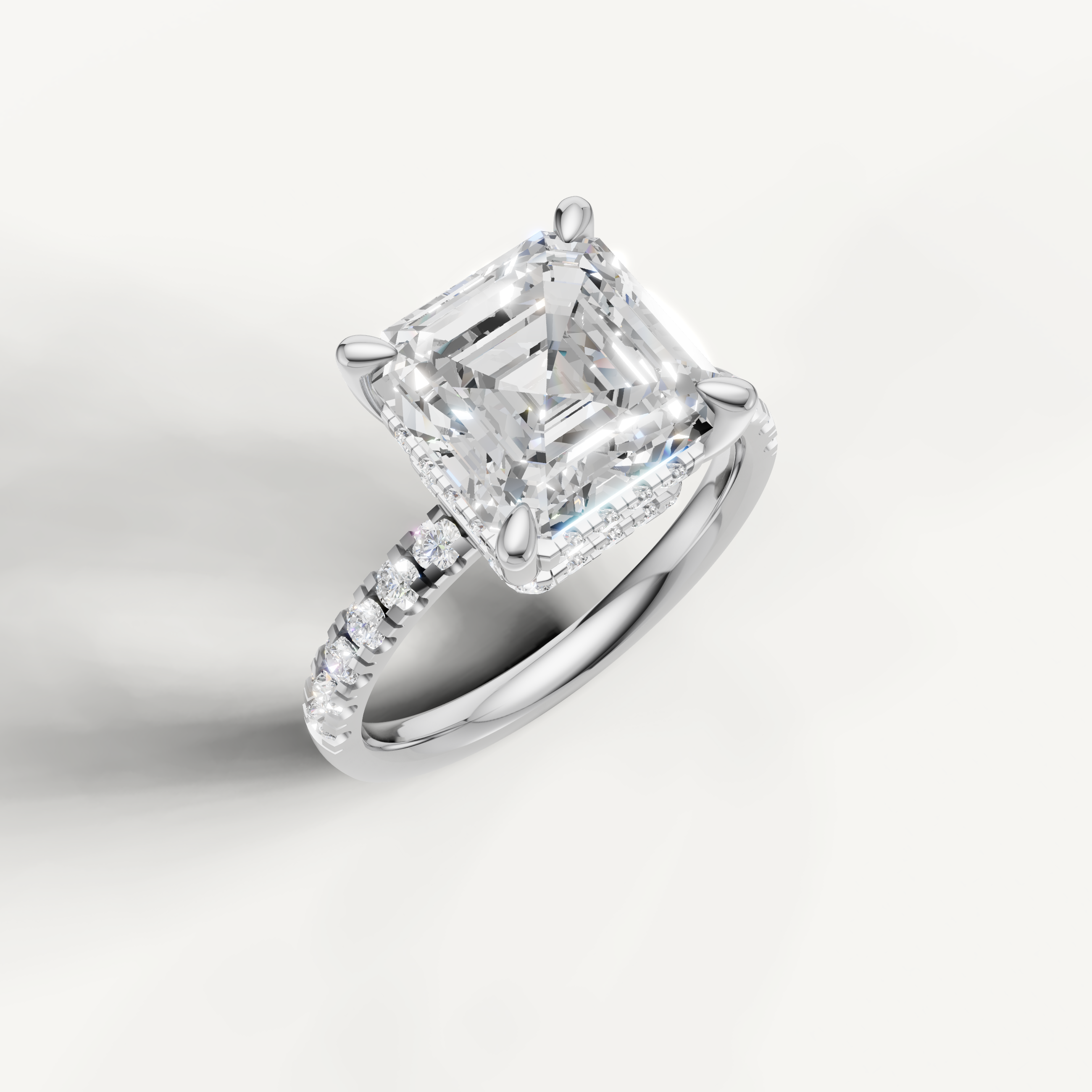 White Gold Asscher Lab Diamond Ring with Diamond Pavé Band – Raul Diamonds