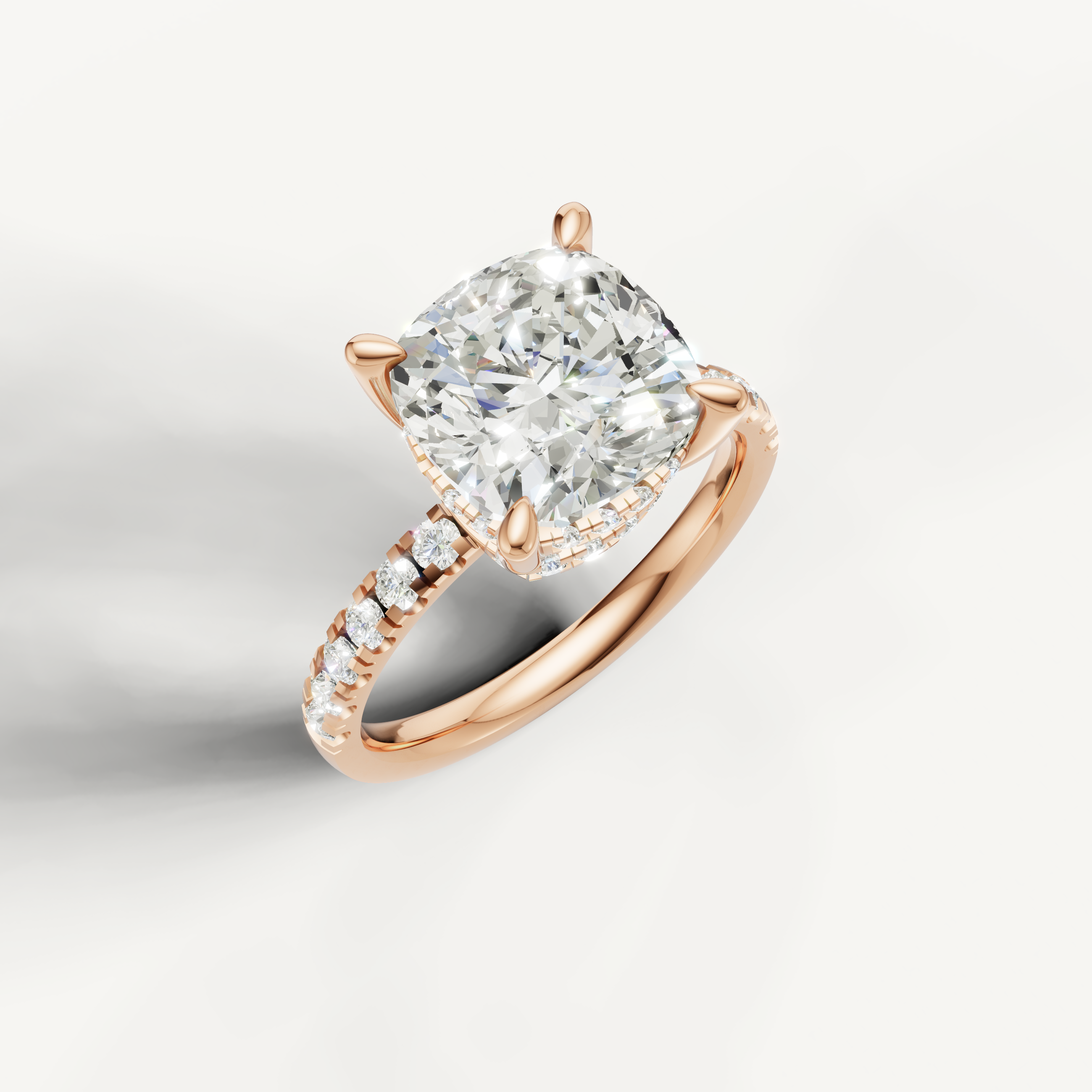 Rose Gold Cushion Lab Diamond Ring with Diamond Pavé Band – Raul Diamonds