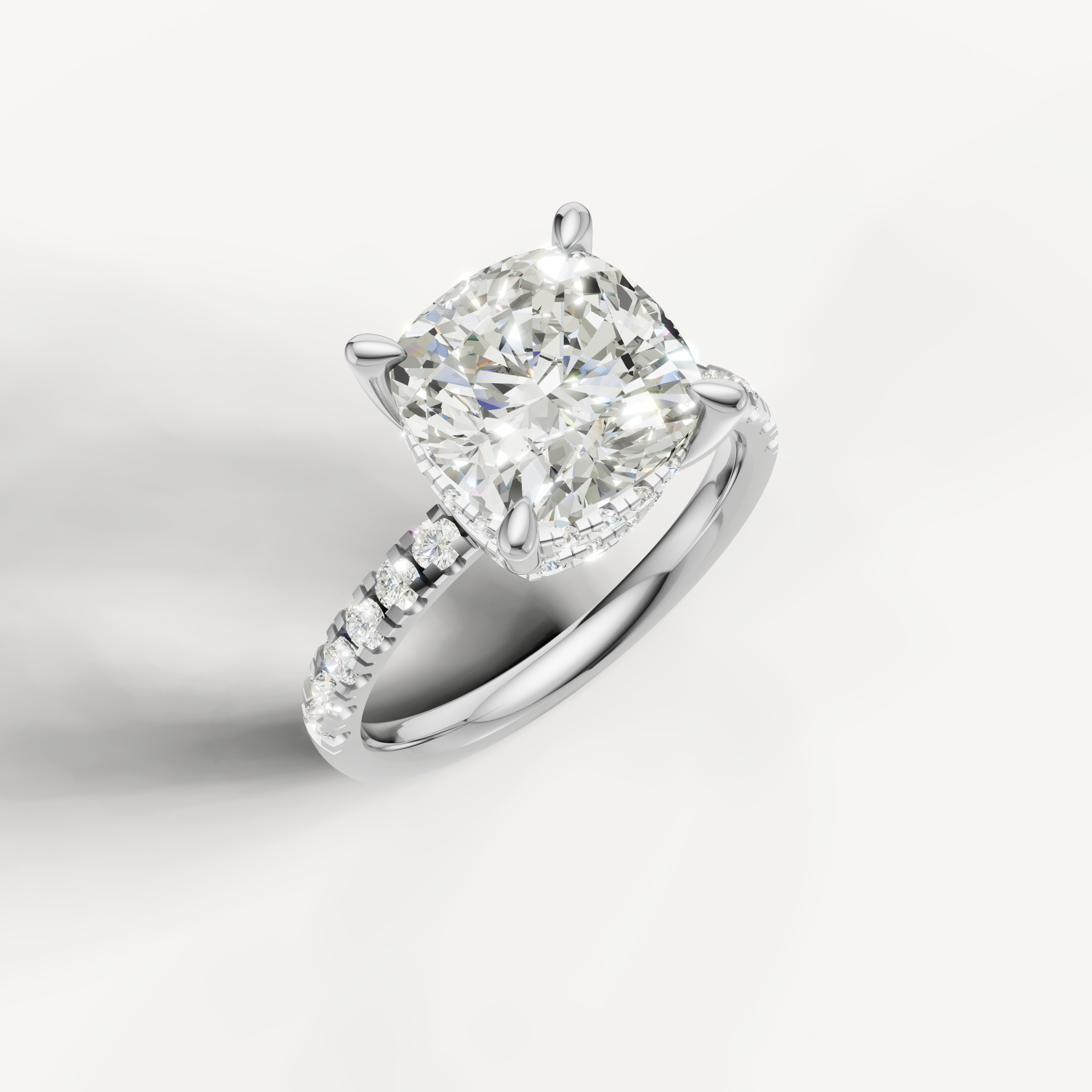 White Gold Cushion Lab Diamond Ring with Hidden Halo – Raul Diamonds