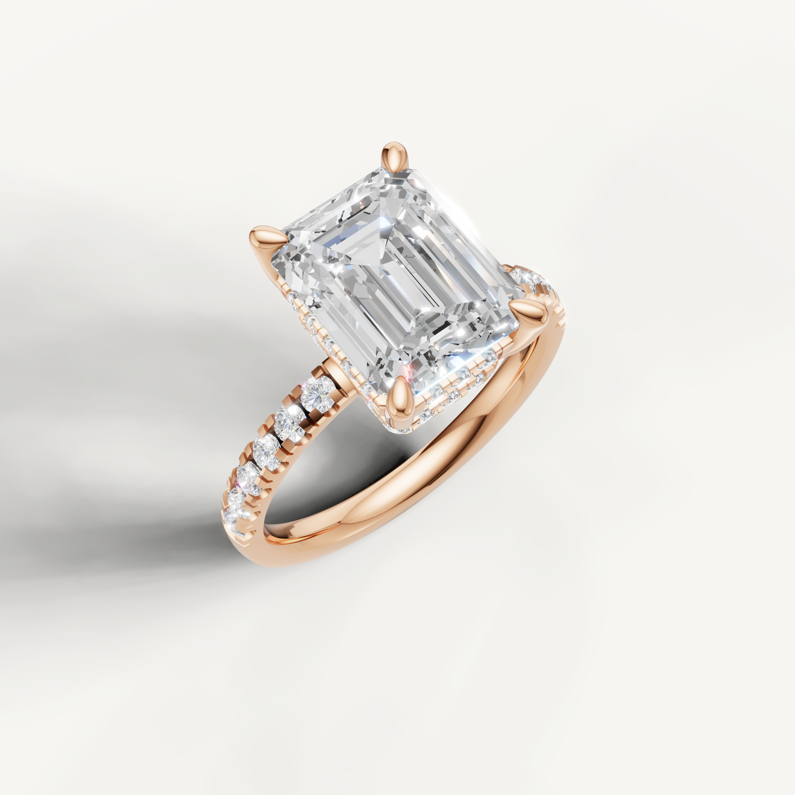 Rose Gold Emerald Lab Diamond Ring with Diamond Pavé Band – Raul Diamonds