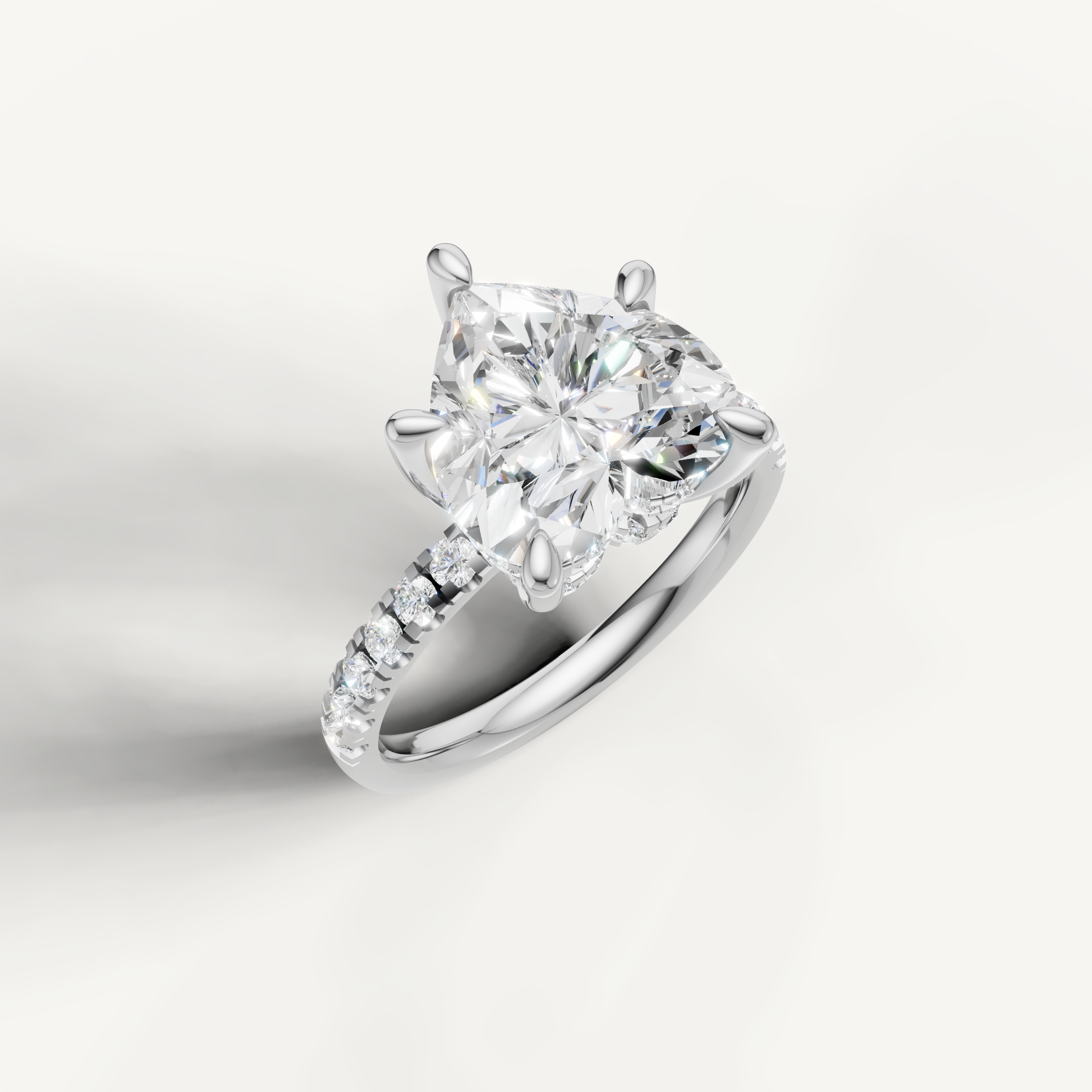 White Gold Heart Cut Lab Diamond Ring with Pavé Diamonds – Raul Diamonds
