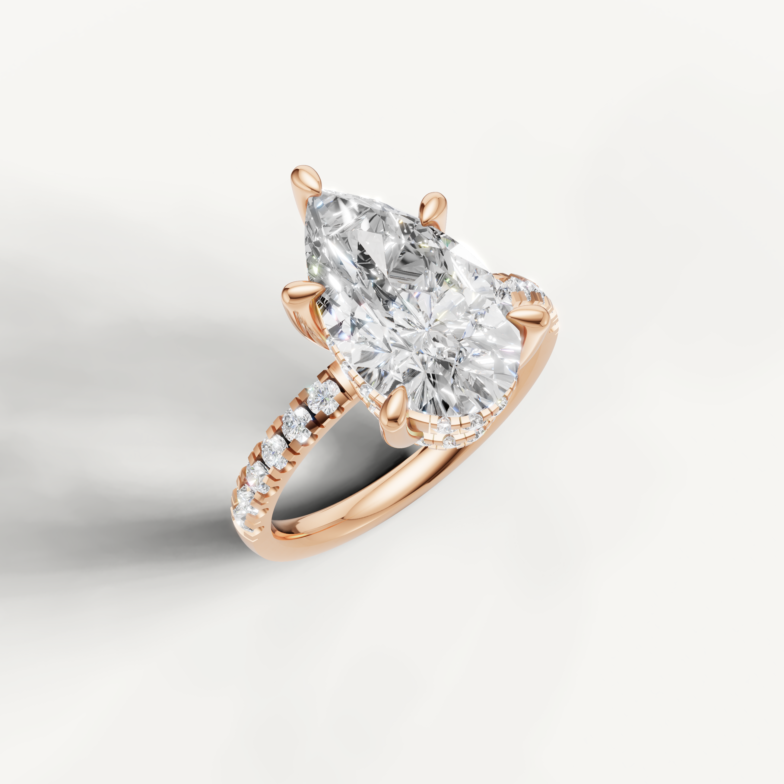 Rose Gold Pear Shape Lab Diamond Ring with Diamond Pavé Band – Raul Diamonds