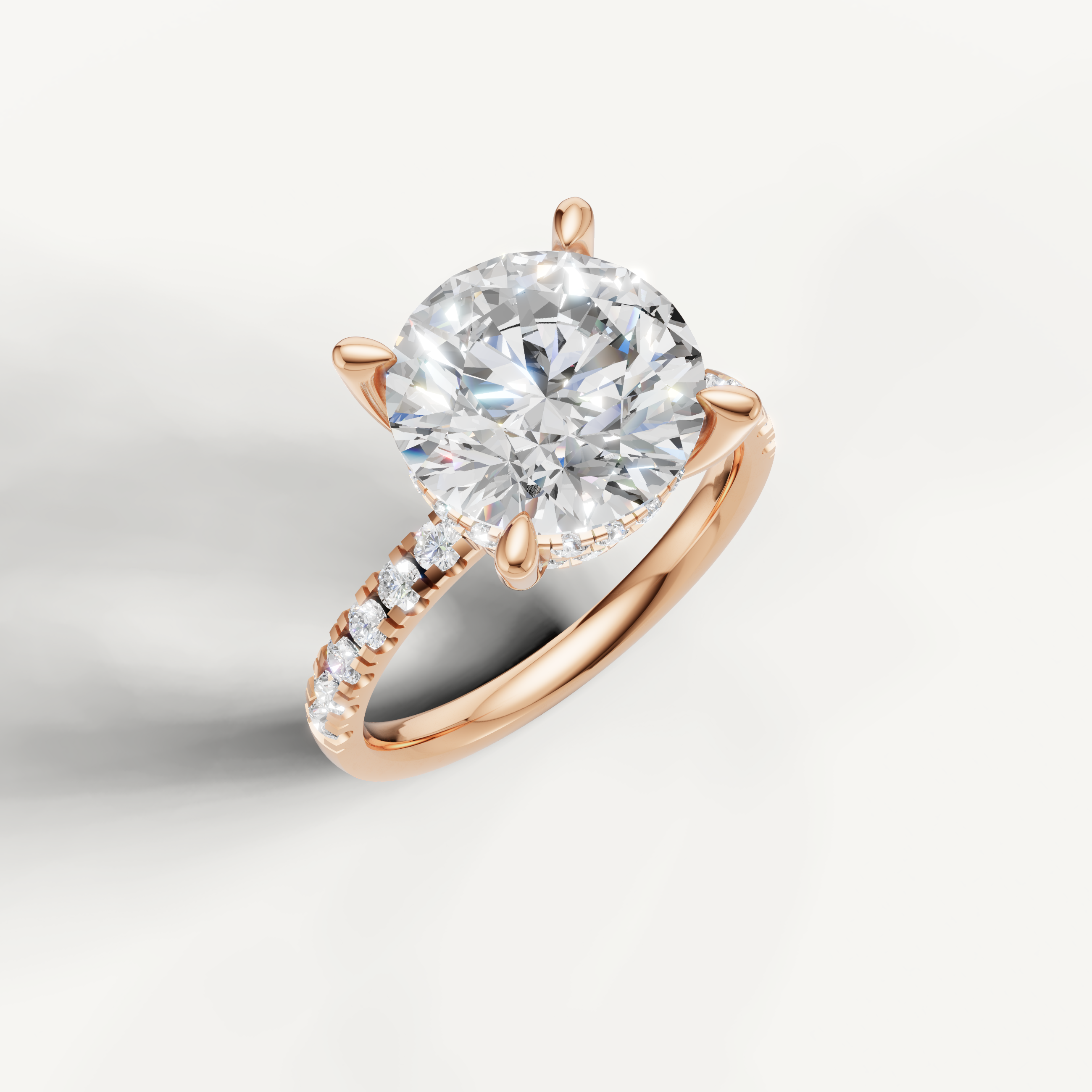 Rose Gold Round Shape Lab Diamond Ring with Diamond Pavé Band – Raul Diamonds