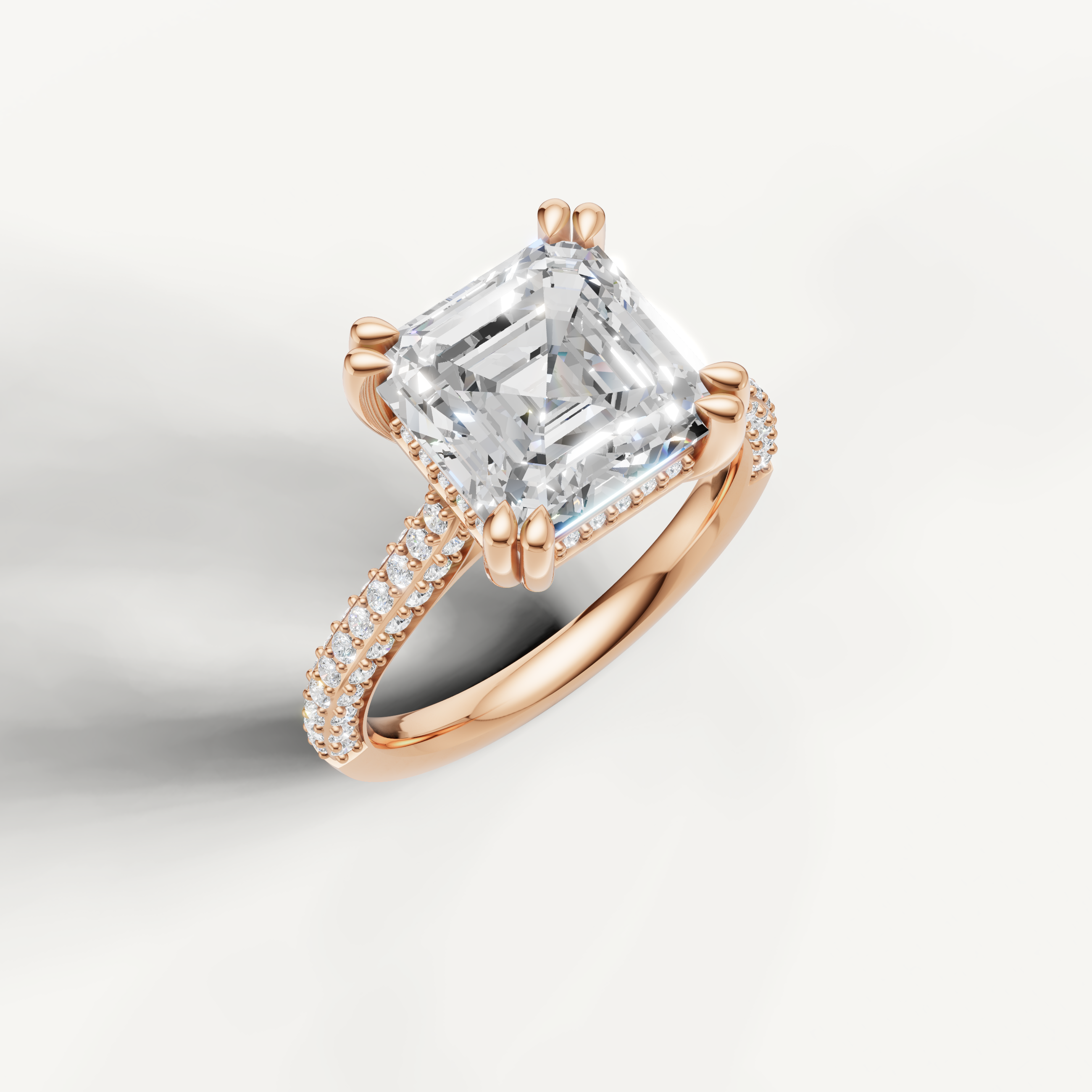 Rose Gold Asscher Shape Lab Diamond Ring with Diamond Double Pavé Band – Raul Diamonds