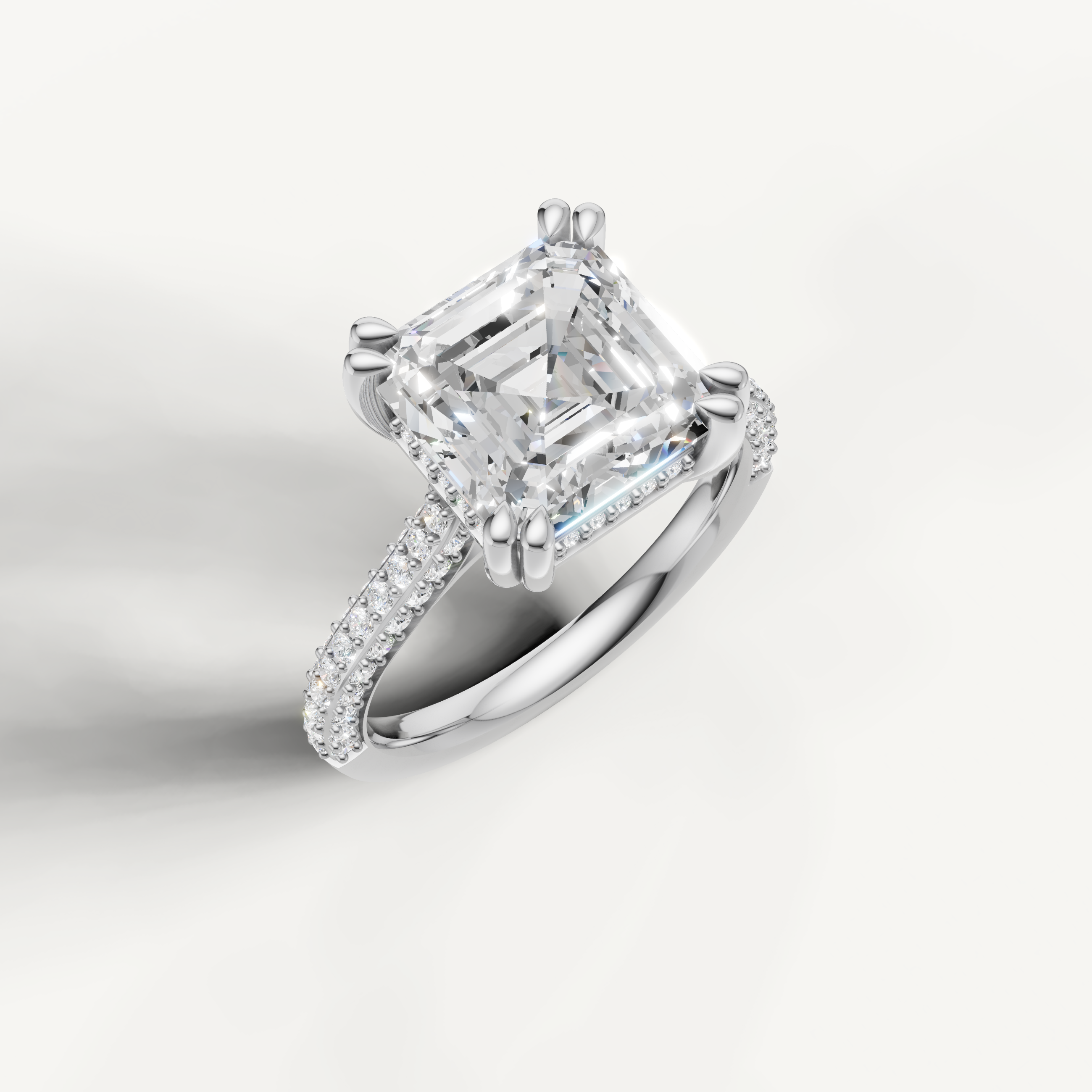 White Gold Asscher Shape Lab Diamond Ring with Double Pavé Diamonds – Raul Diamonds