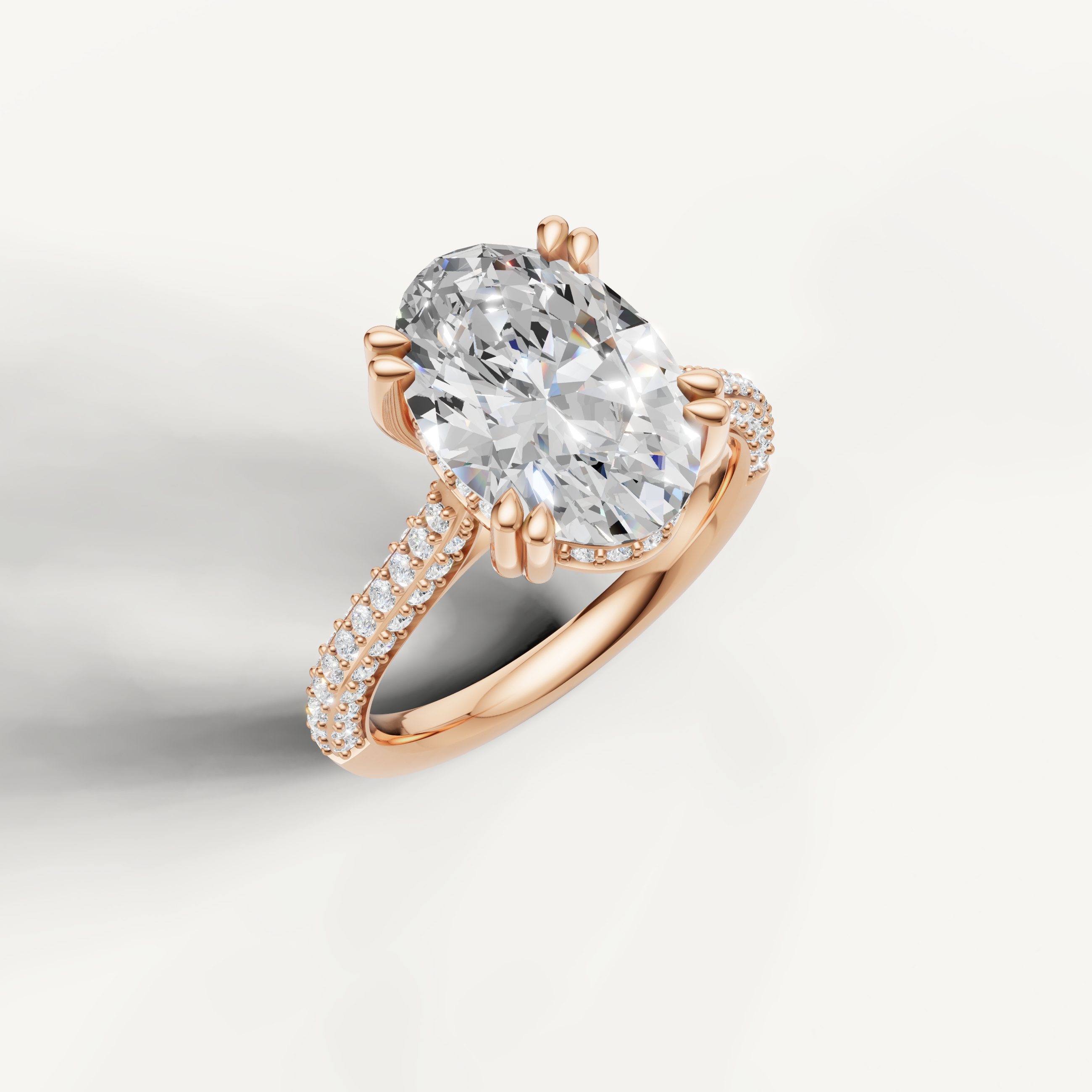Rose Gold Oval Cut Lab Diamond Ring with Double Pavé Band – Raul Diamonds