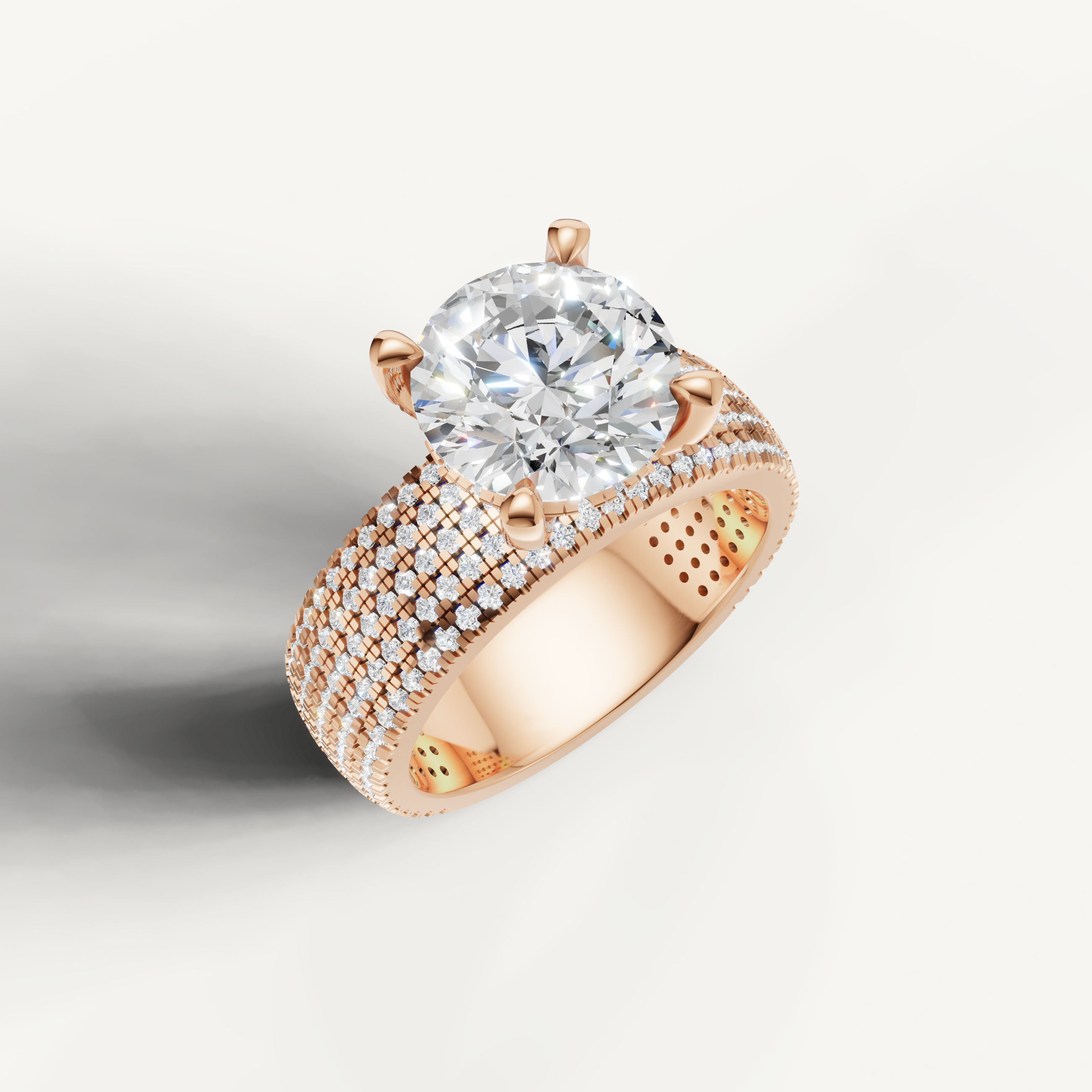 Rose Gold Round Cut Lab Diamond Ring with Multi Row Pavé Diamonds – Raul Diamonds