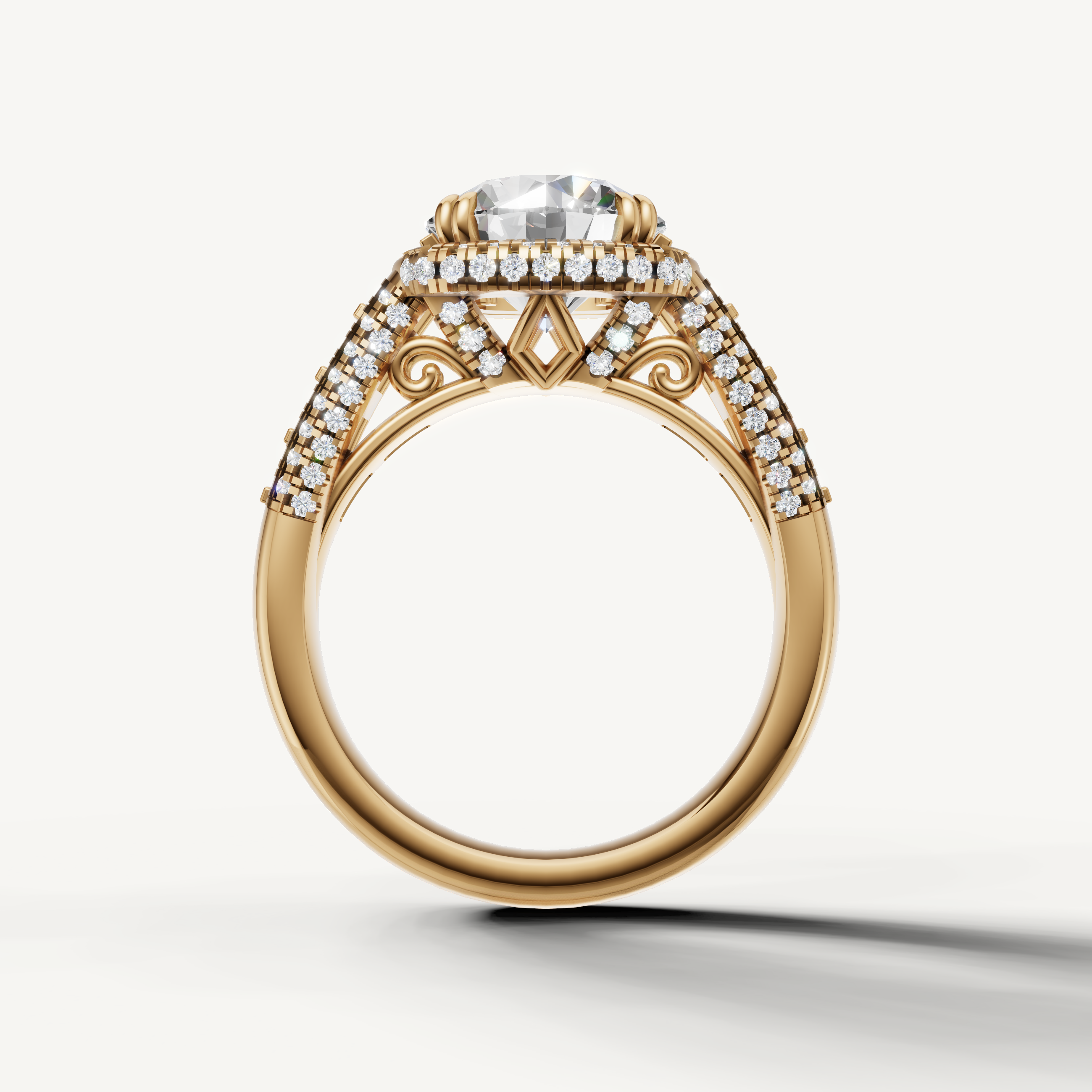 Luxury Round Cut Lab Grown Diamond Engagement Ring with Baguette Accents – Raul Diamonds