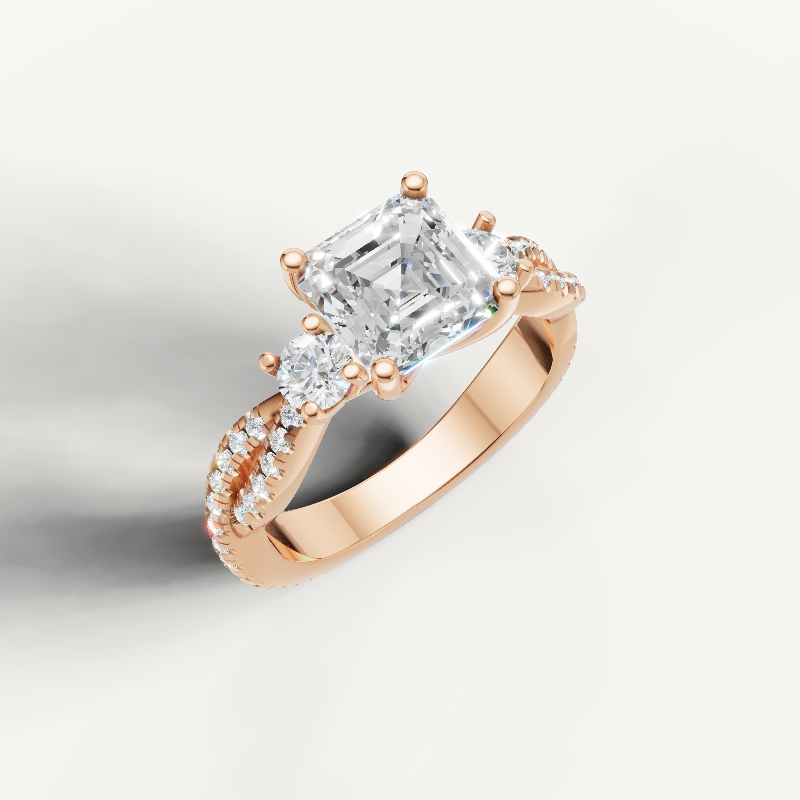 Rose Gold Asscher Diamond Engagement Ring with Round Accent Stones – Raul Diamonds