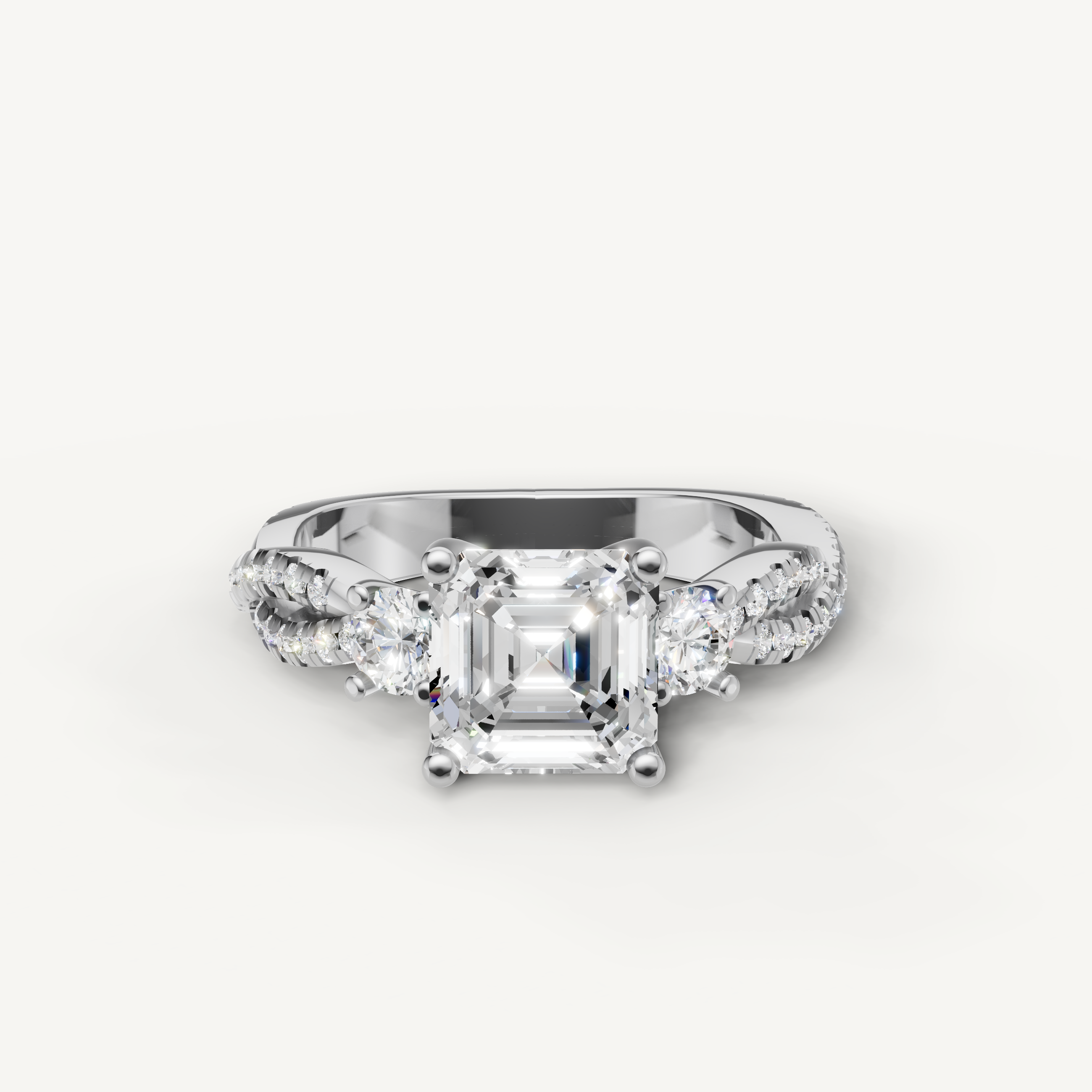 Asscher Cut Three Stone Lab Grown Diamond Engagement Ring in 14K White Gold – Raul Diamonds