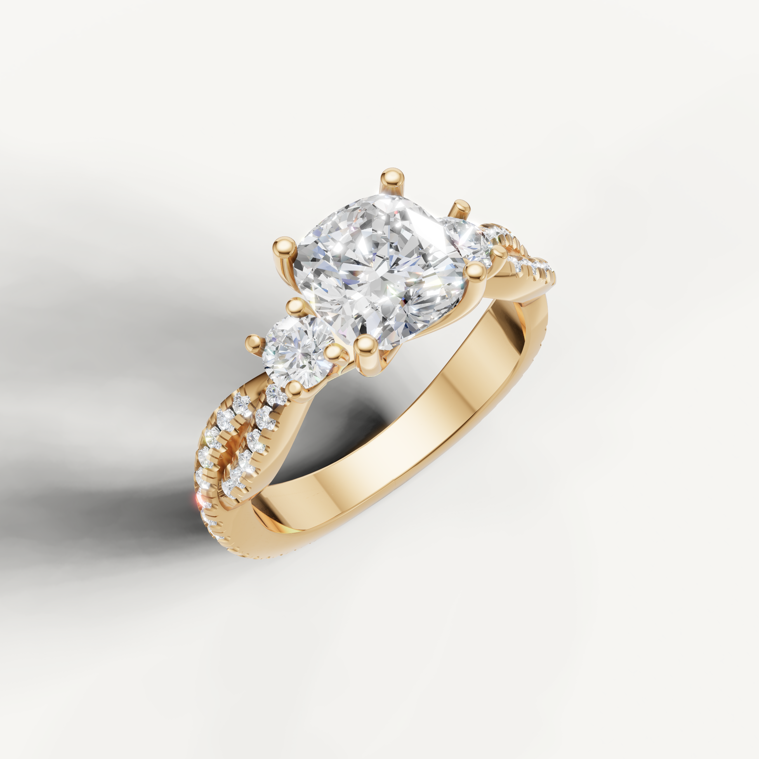 14K Yellow Gold Cushion Lab Diamond Ring with Round Side Stones – Raul Diamonds