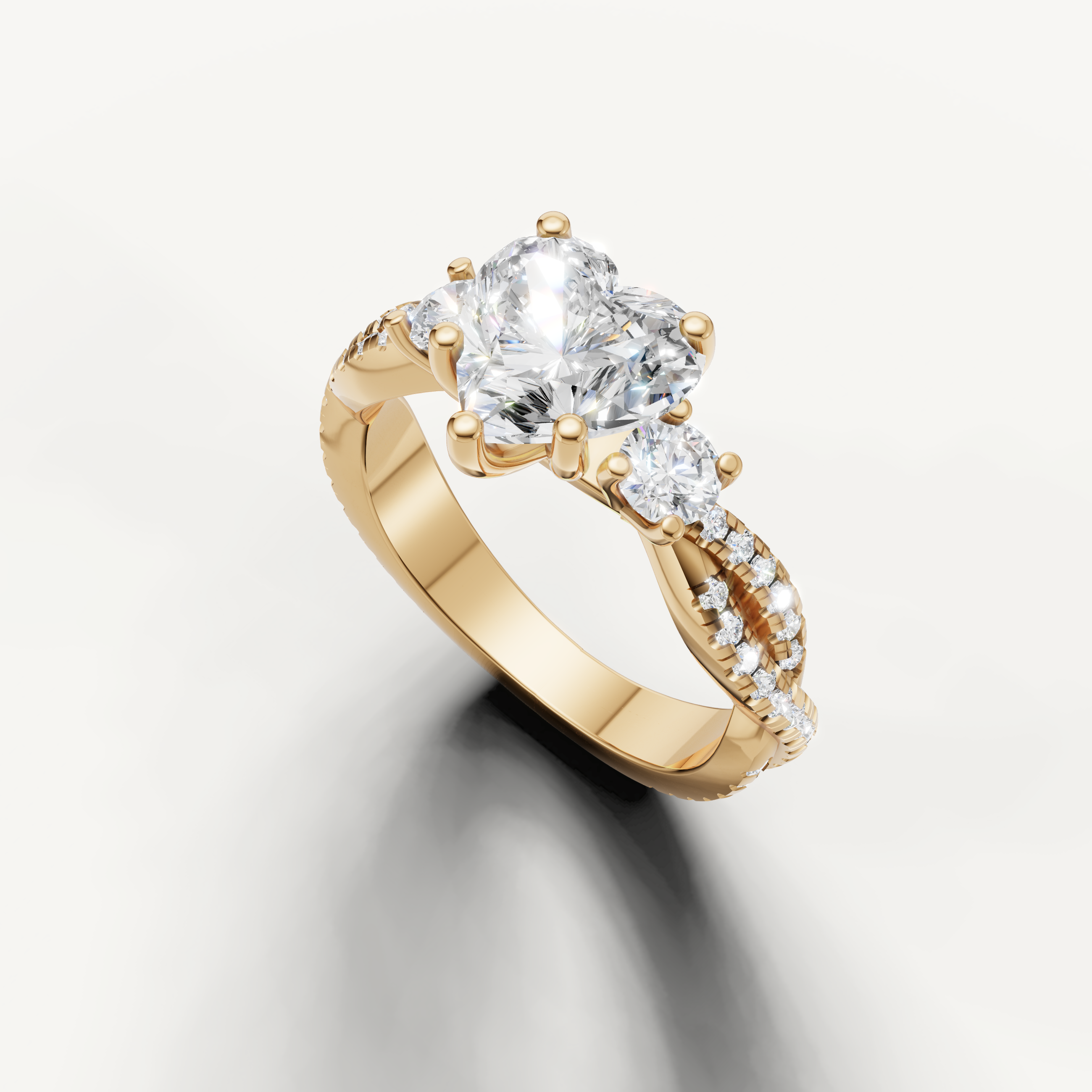 Yellow Gold Heart Diamond Engagement Ring with Pavé Split Shank – Raul Diamonds