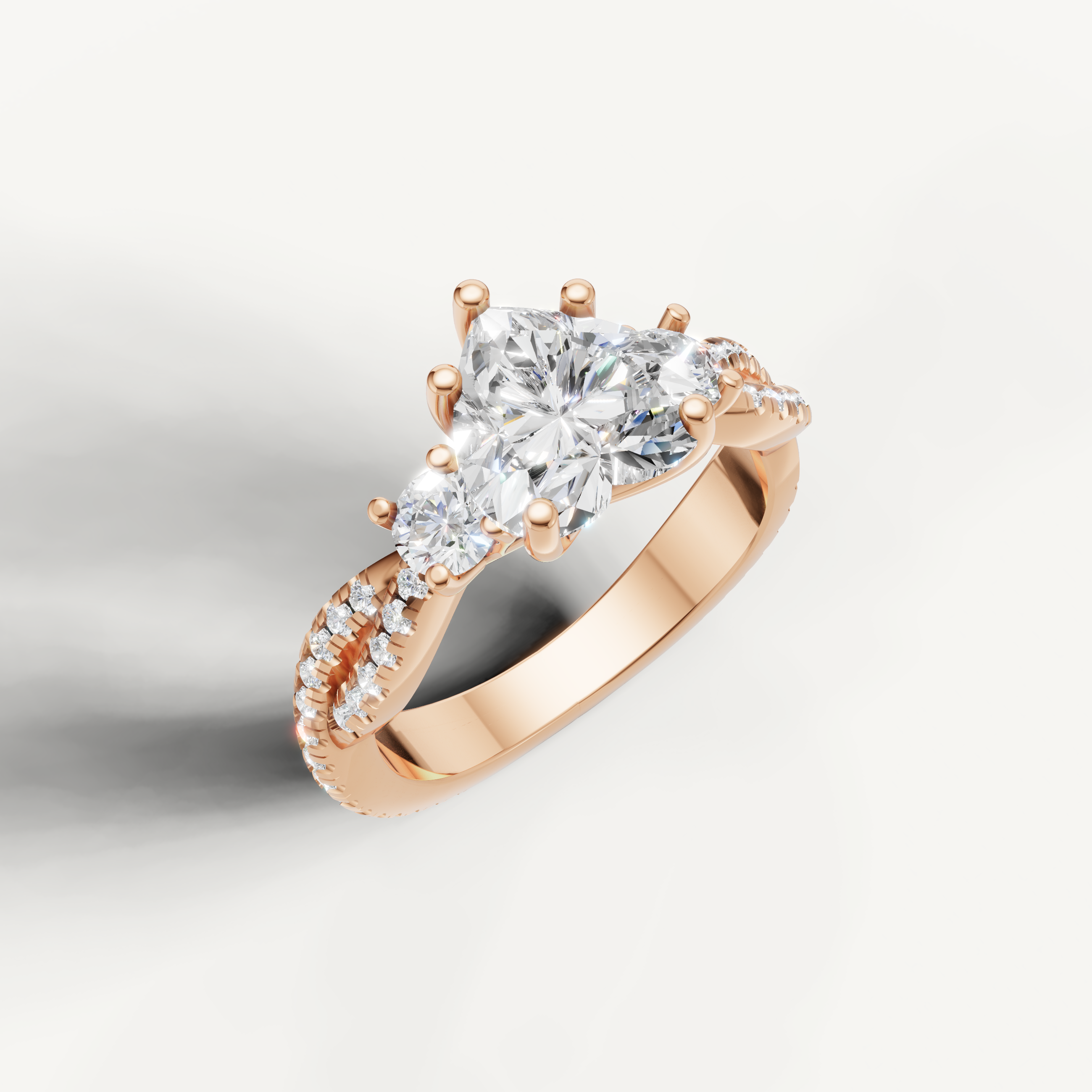 Rose Gold Heart Diamond Engagement Ring with Round Accent Stones – Raul Diamonds