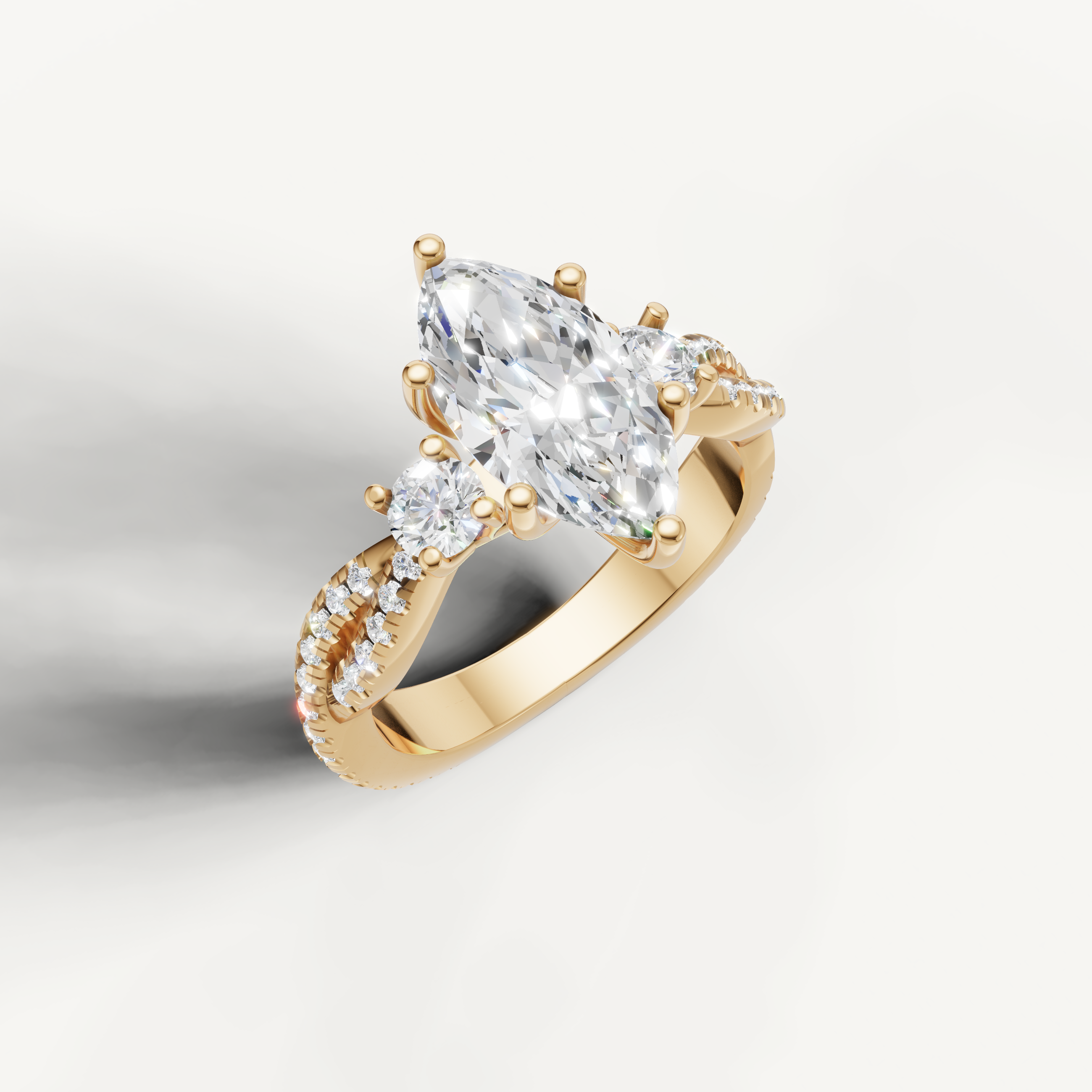 14K Yellow Gold Marquise Cut Lab Diamond Ring with Round Side Stones – Raul Diamonds