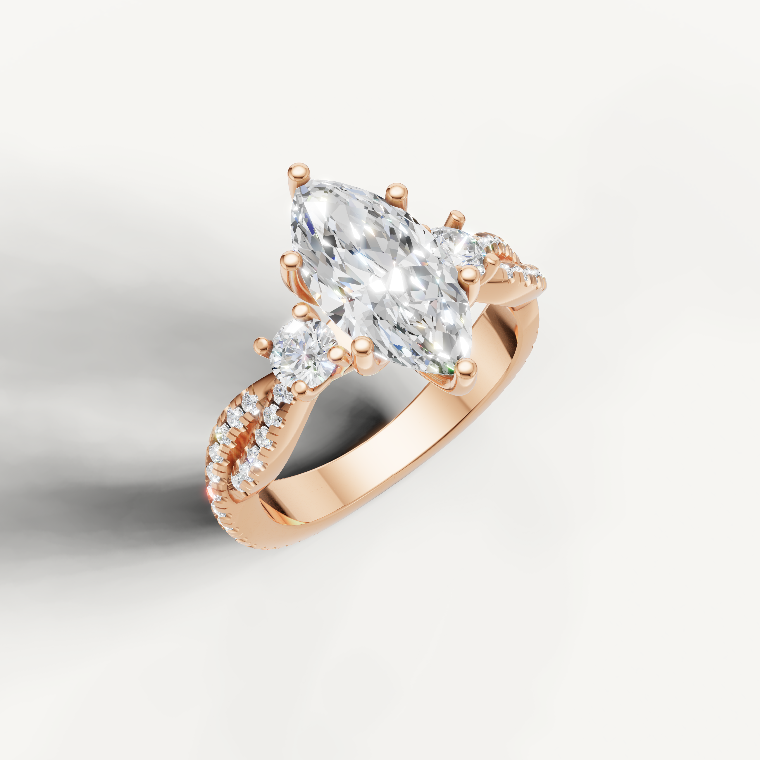 Rose Gold Marquise Diamond Engagement Ring with Round Accent Stones – Raul Diamonds