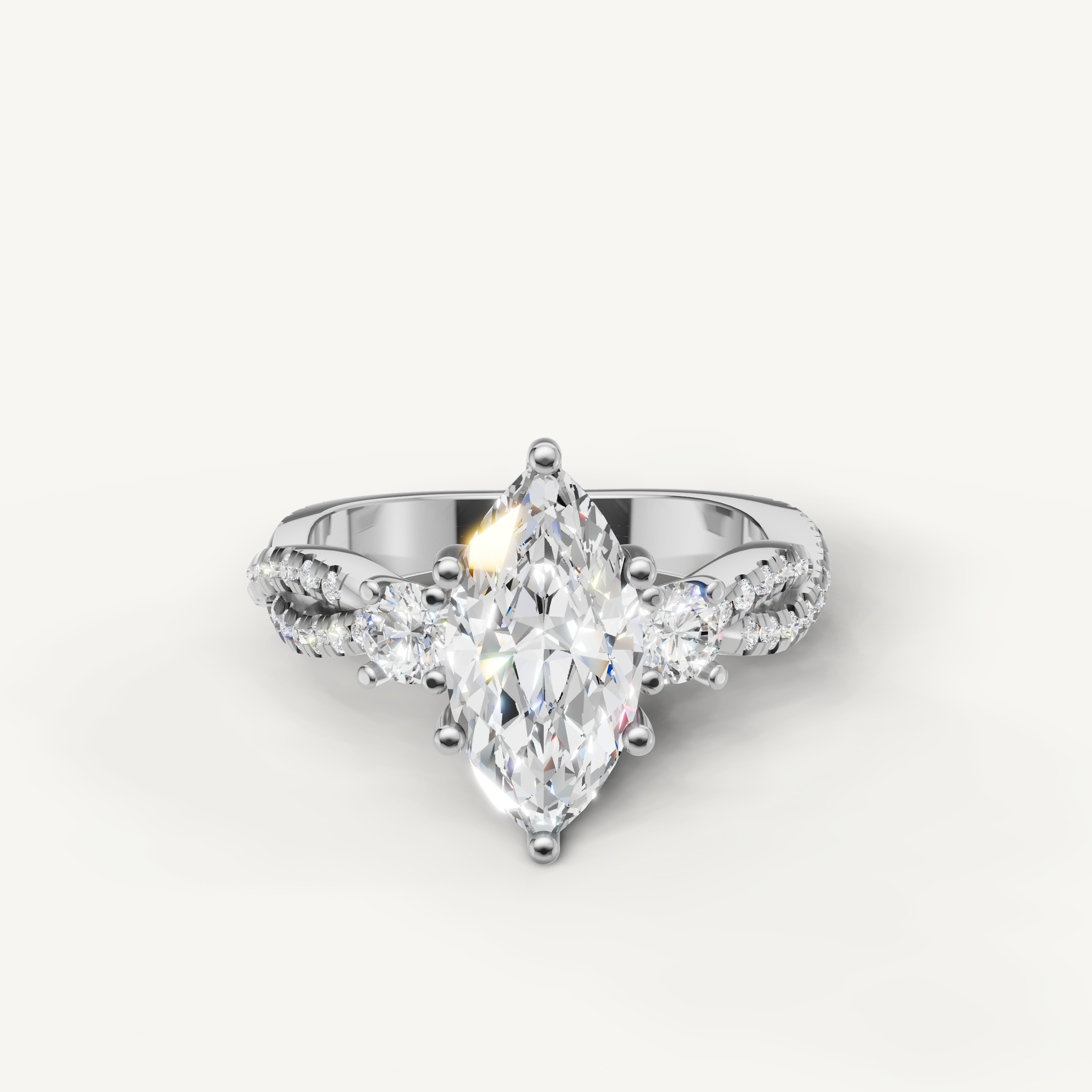 Marquise Three Stone Lab Grown Diamond Engagement Ring in 14K White Gold – Raul Diamonds