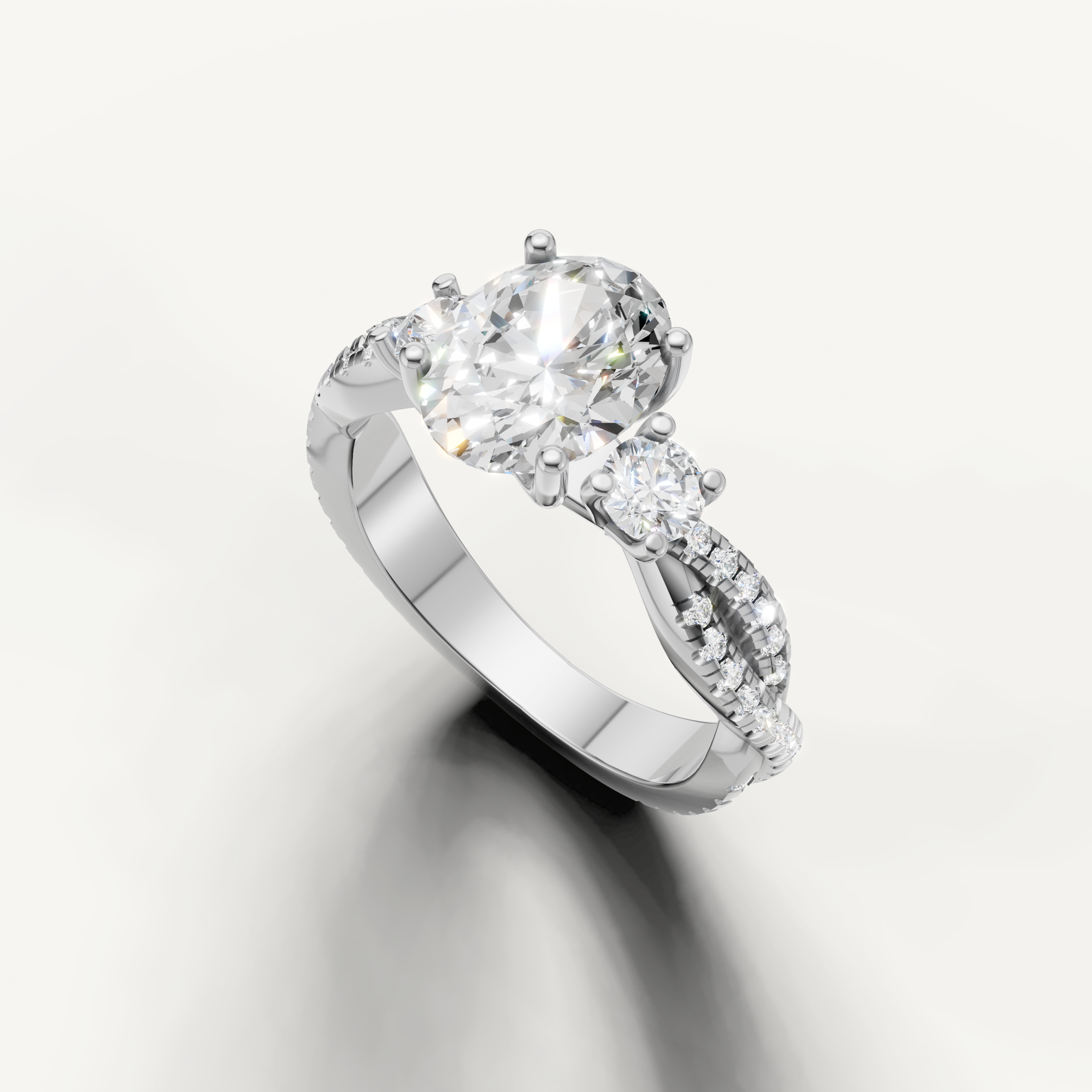 14K White Gold Oval Diamond Ring with Pavé Split Shank – Raul Diamonds