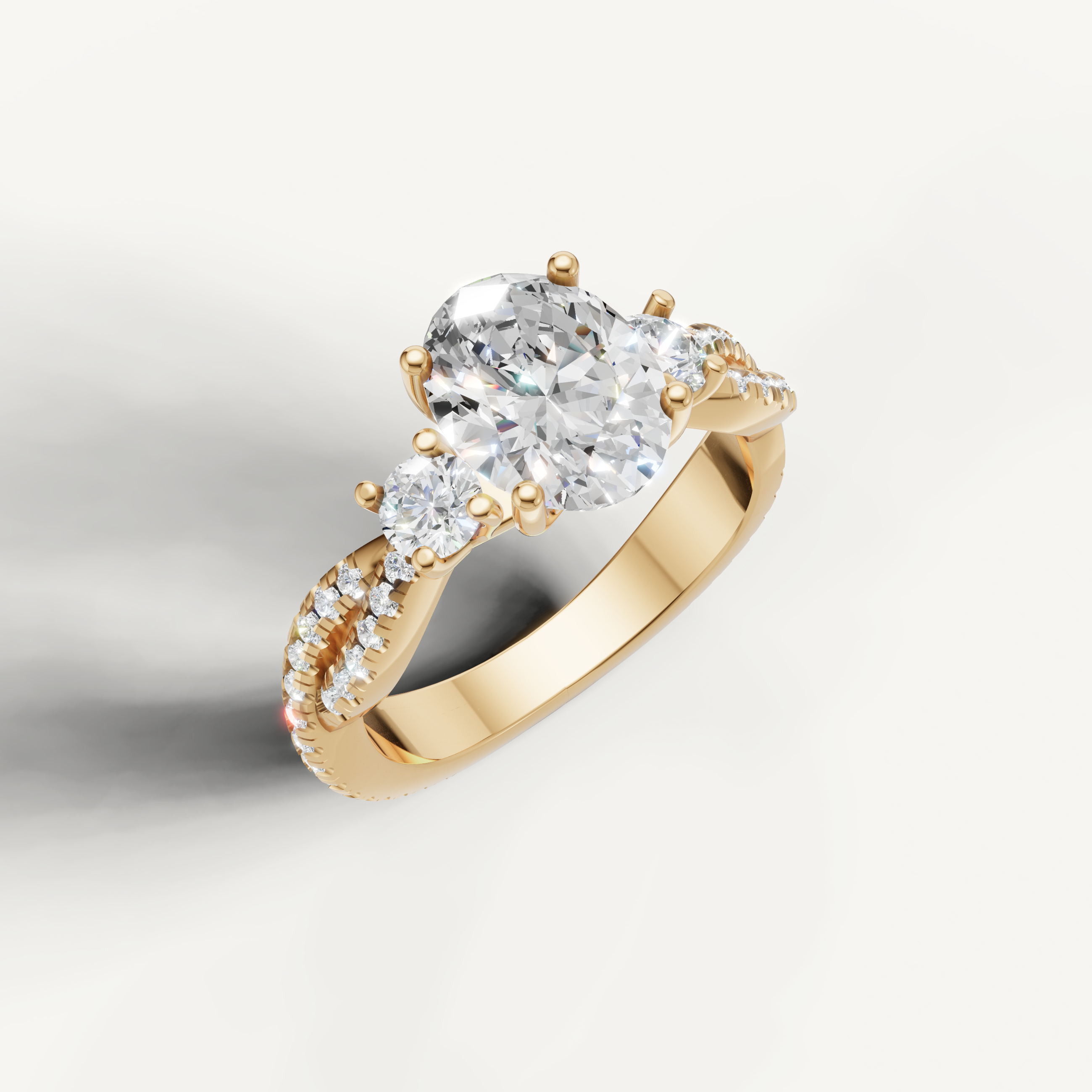 14K Yellow Gold Oval Cut Lab Diamond Ring with Round Side Stones – Raul Diamonds
