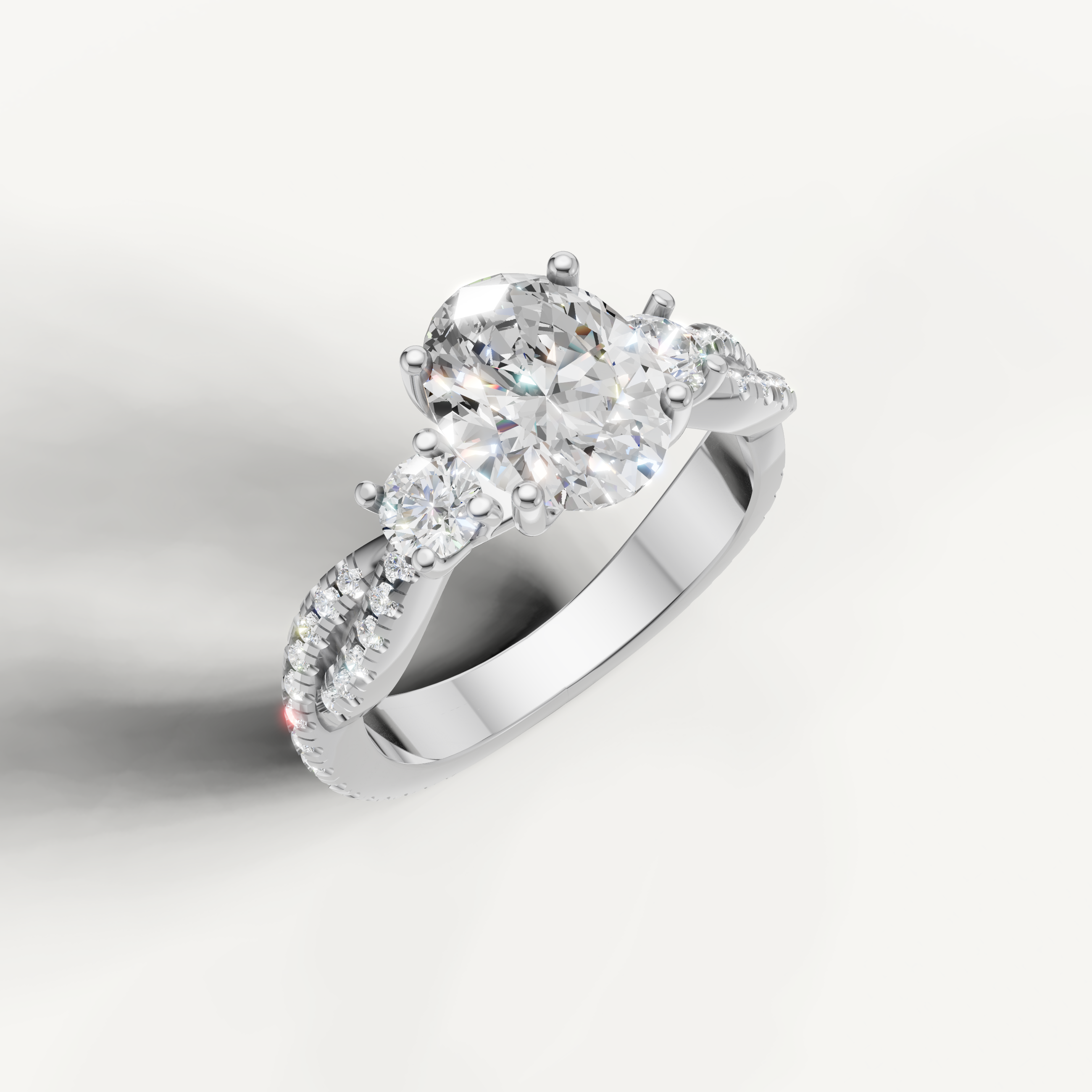 White Gold Oval Lab Diamond Ring with Round Side Diamonds – Raul Diamonds