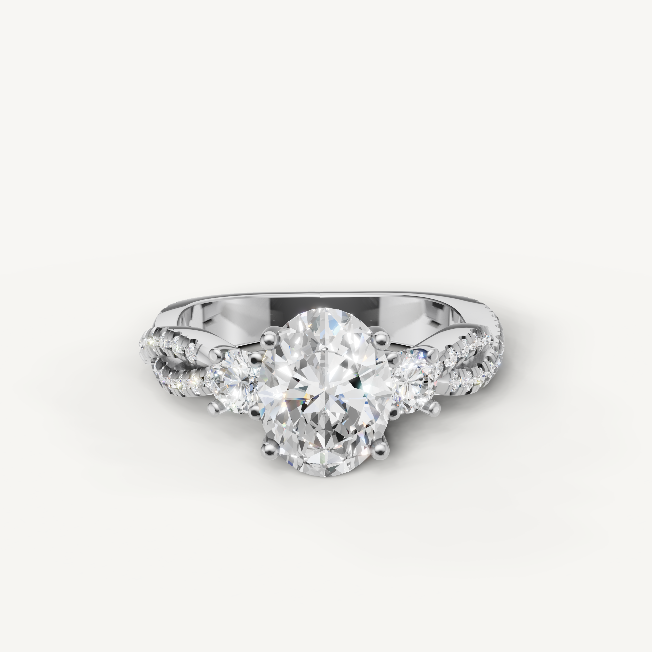 Oval Three Stone Lab Grown Diamond Engagement Ring in 14K White Gold – Raul Diamonds