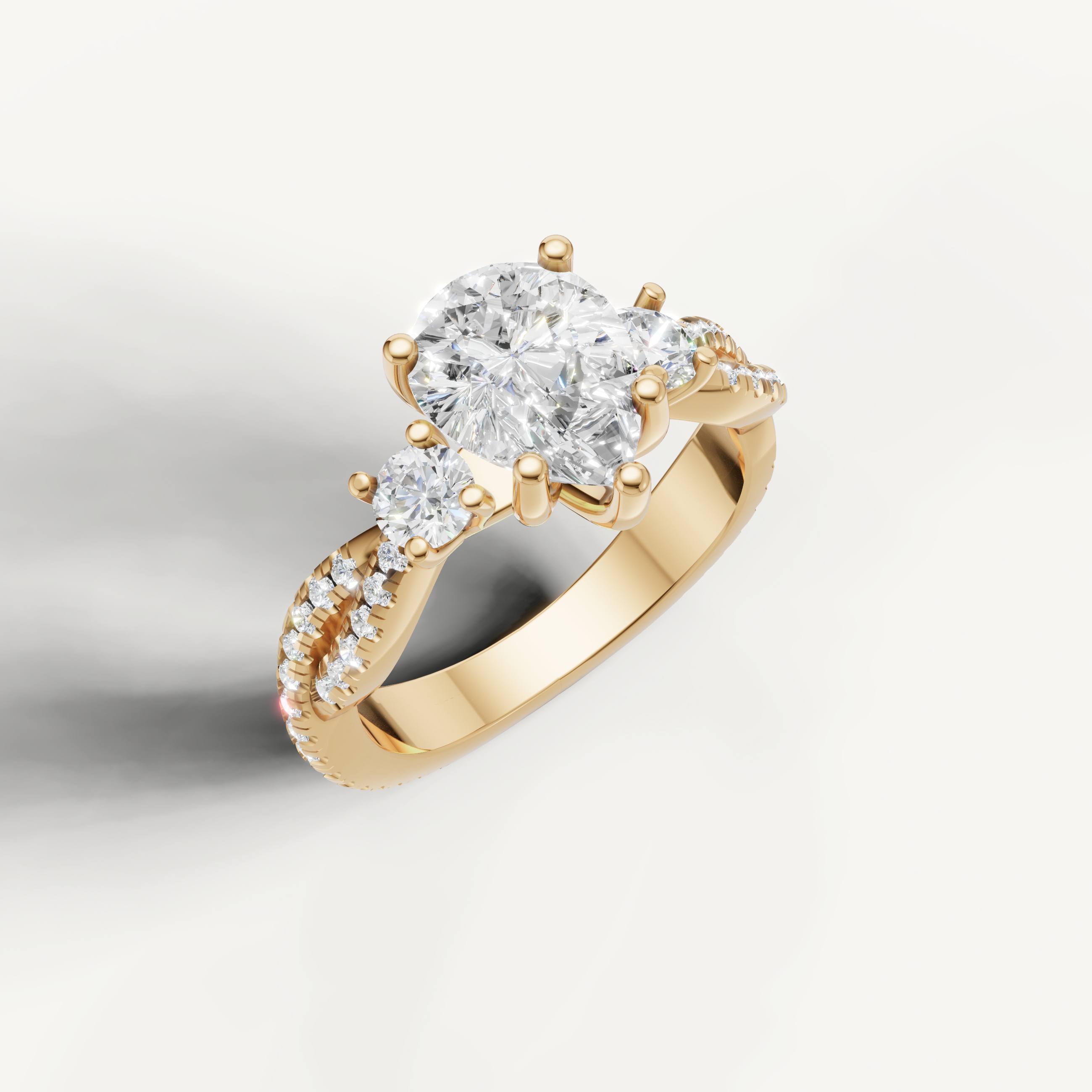 14K Yellow Gold Pear Cut Lab Diamond Ring with Round Side Stones – Raul Diamonds