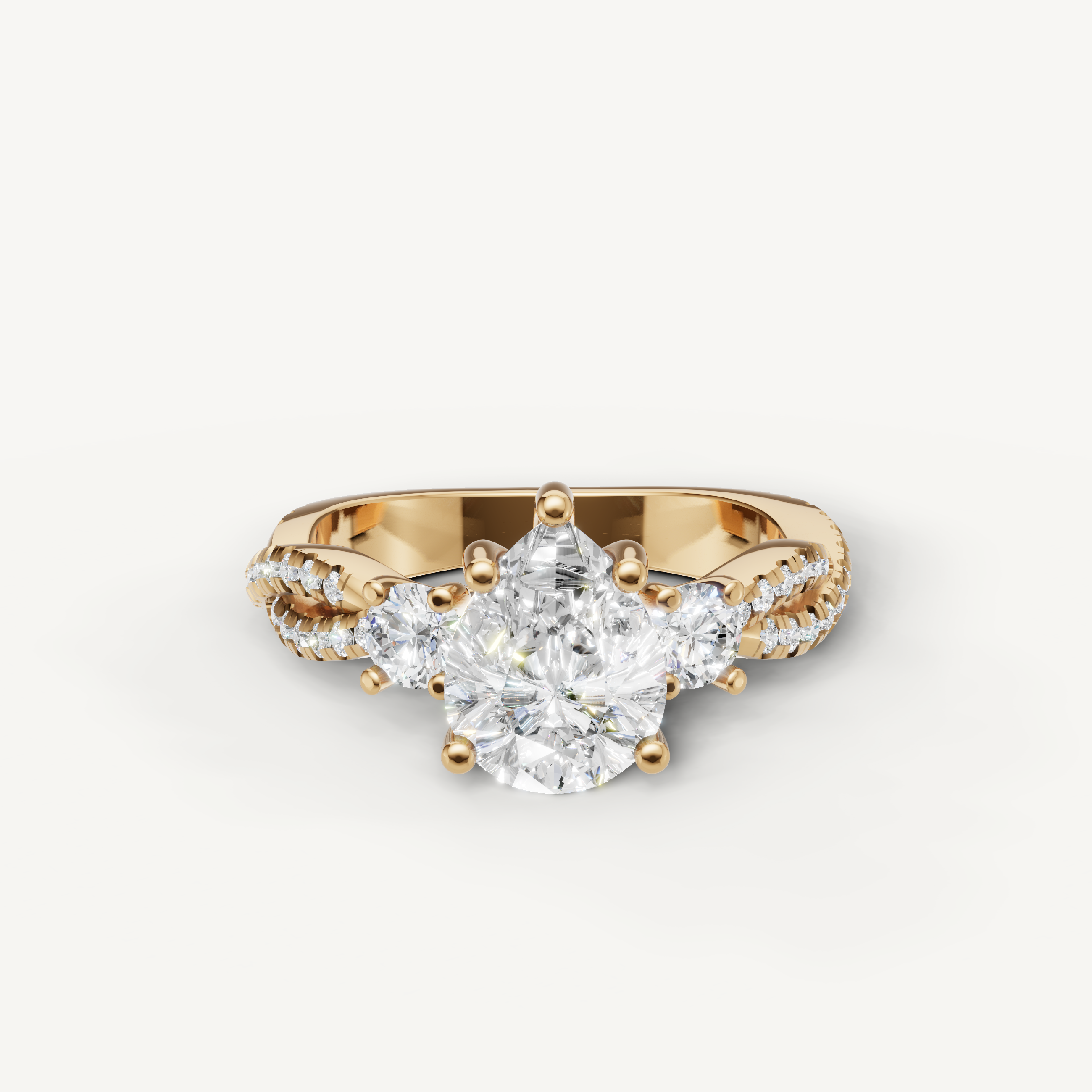 Pear Three Stone Lab Grown Diamond Engagement Ring in 14K Yellow Gold – Raul Diamonds
