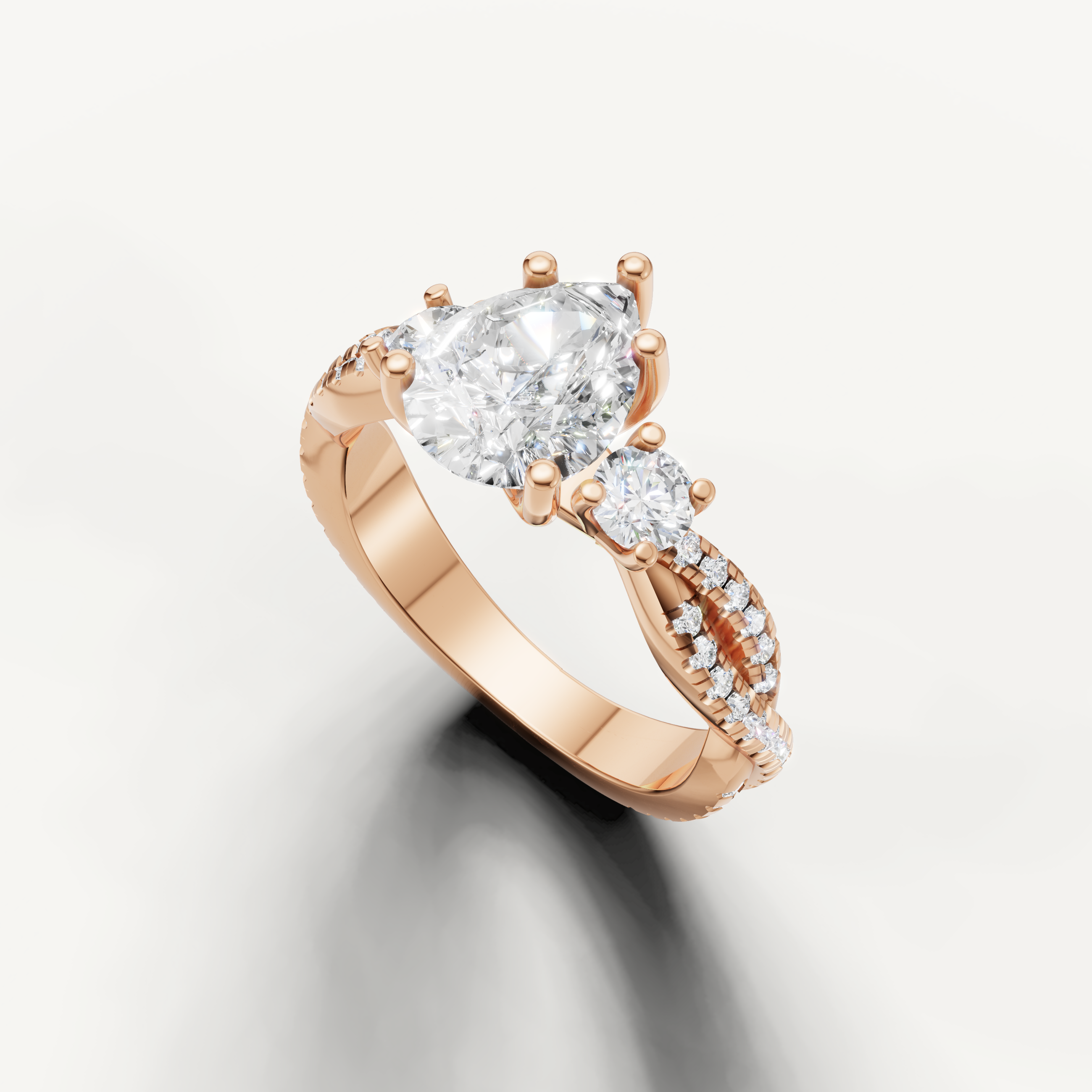 14K Rose Gold Pear Cut Lab Diamond Ring with Pavé Band – Raul Diamonds