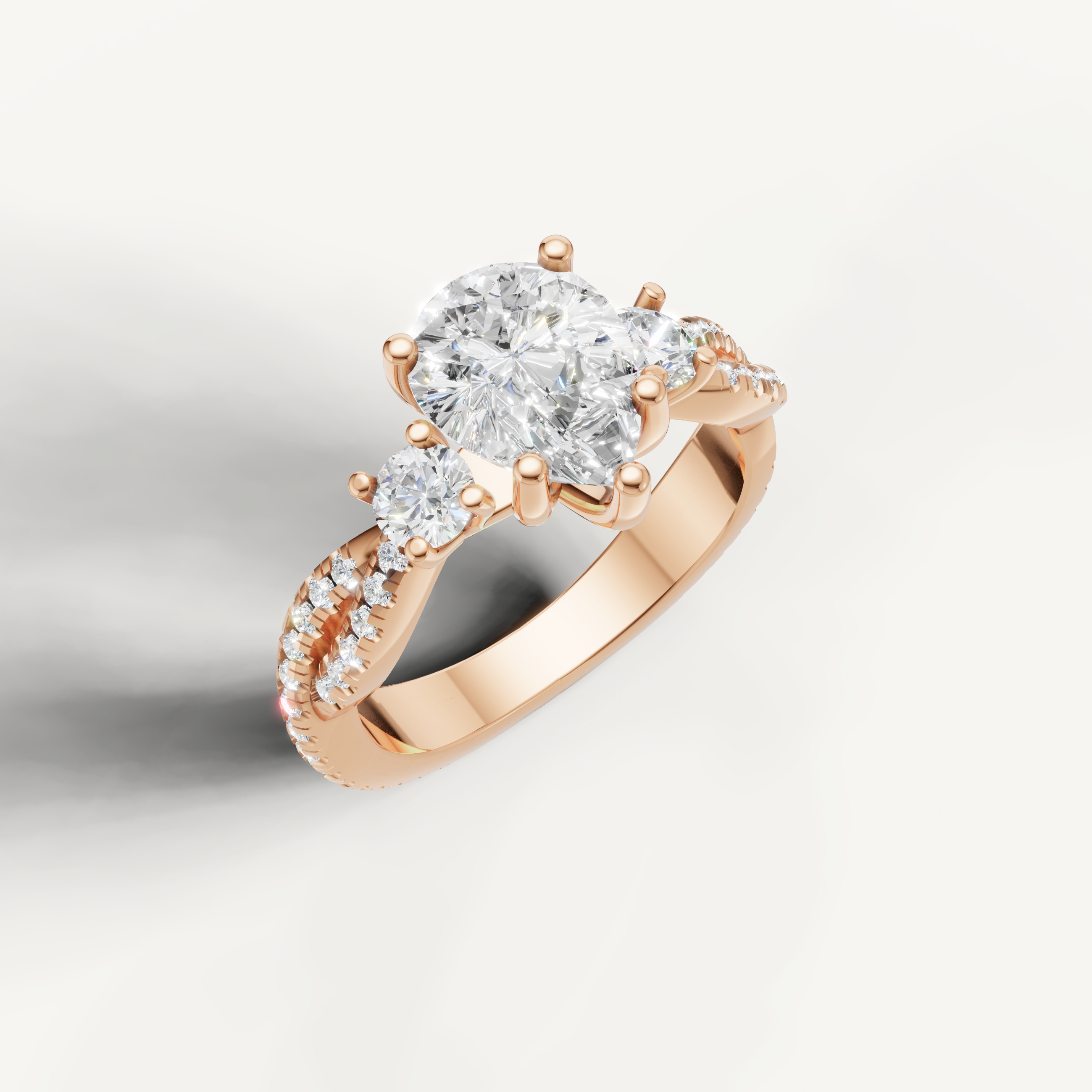Rose Gold Pear Diamond Engagement Ring with Round Accent Stones – Raul Diamonds
