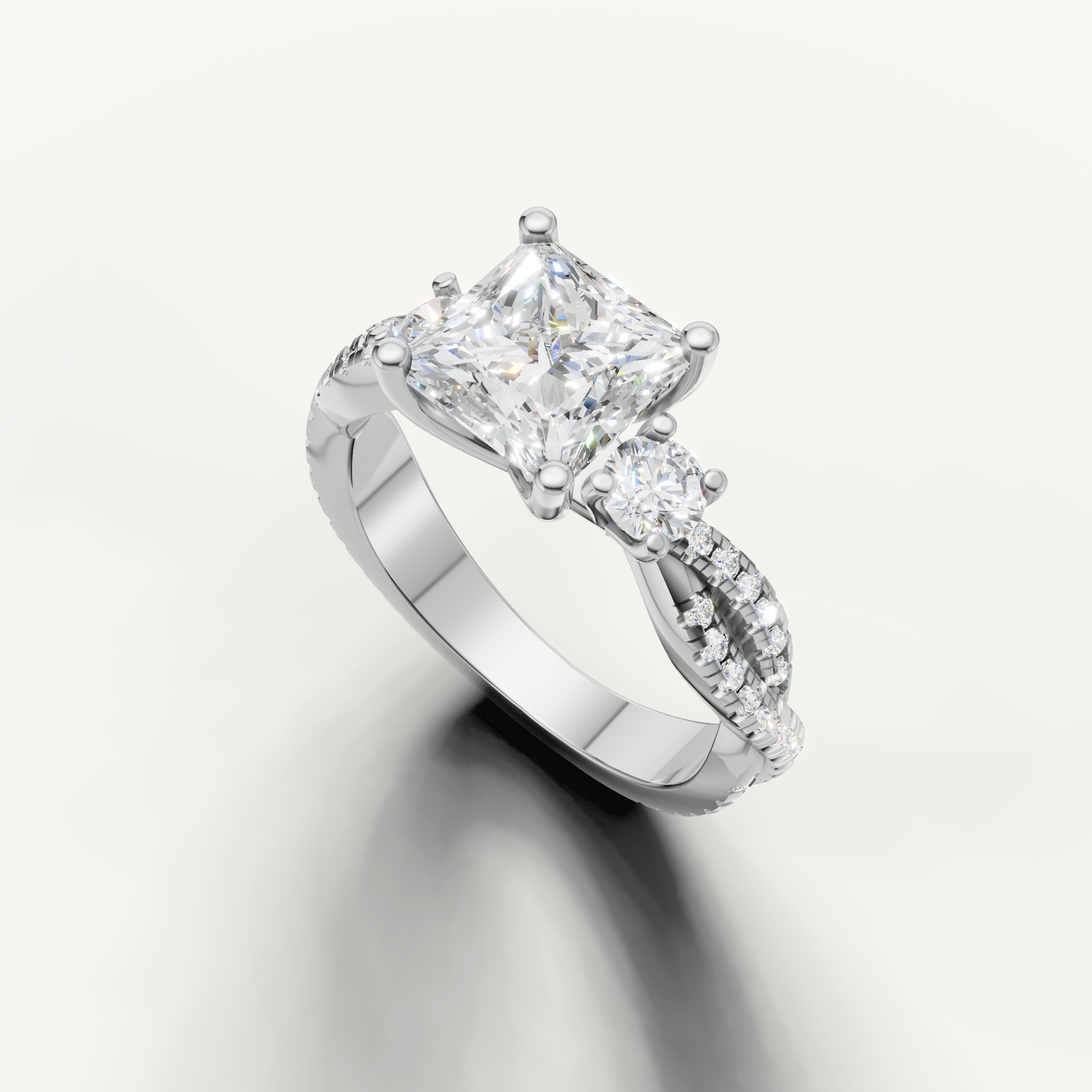 14K White Gold Princess Diamond Ring with Pavé Split Shank – Raul Diamonds