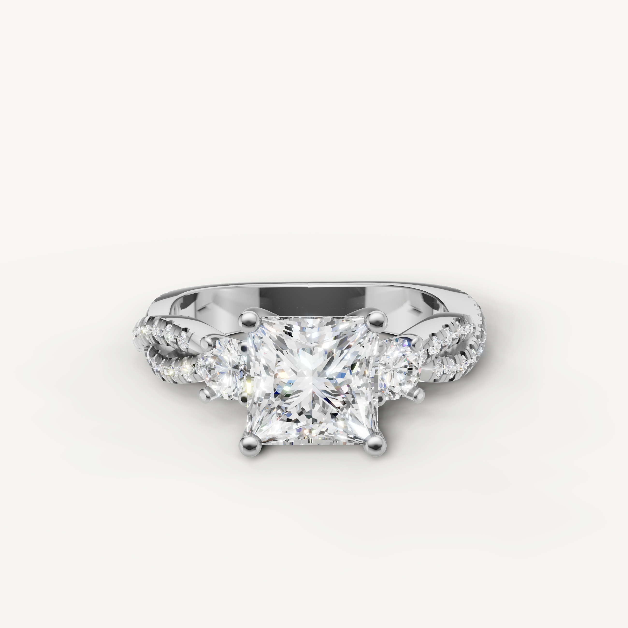 Princess Three Stone Lab Grown Diamond Engagement Ring in 14K White Gold – Raul Diamonds