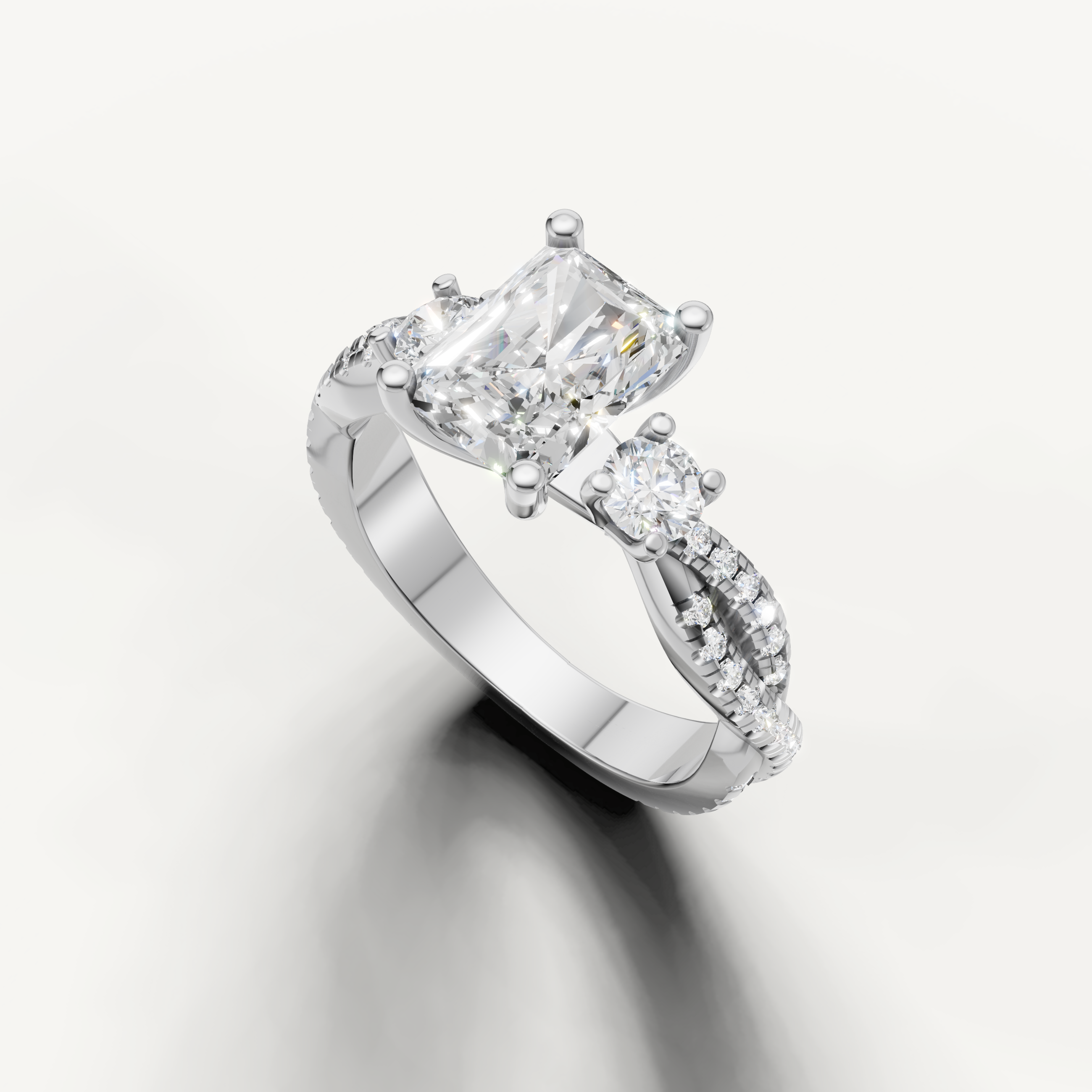 14K White Gold Radiant Diamond Ring with Pavé Split Shank – Raul Diamonds