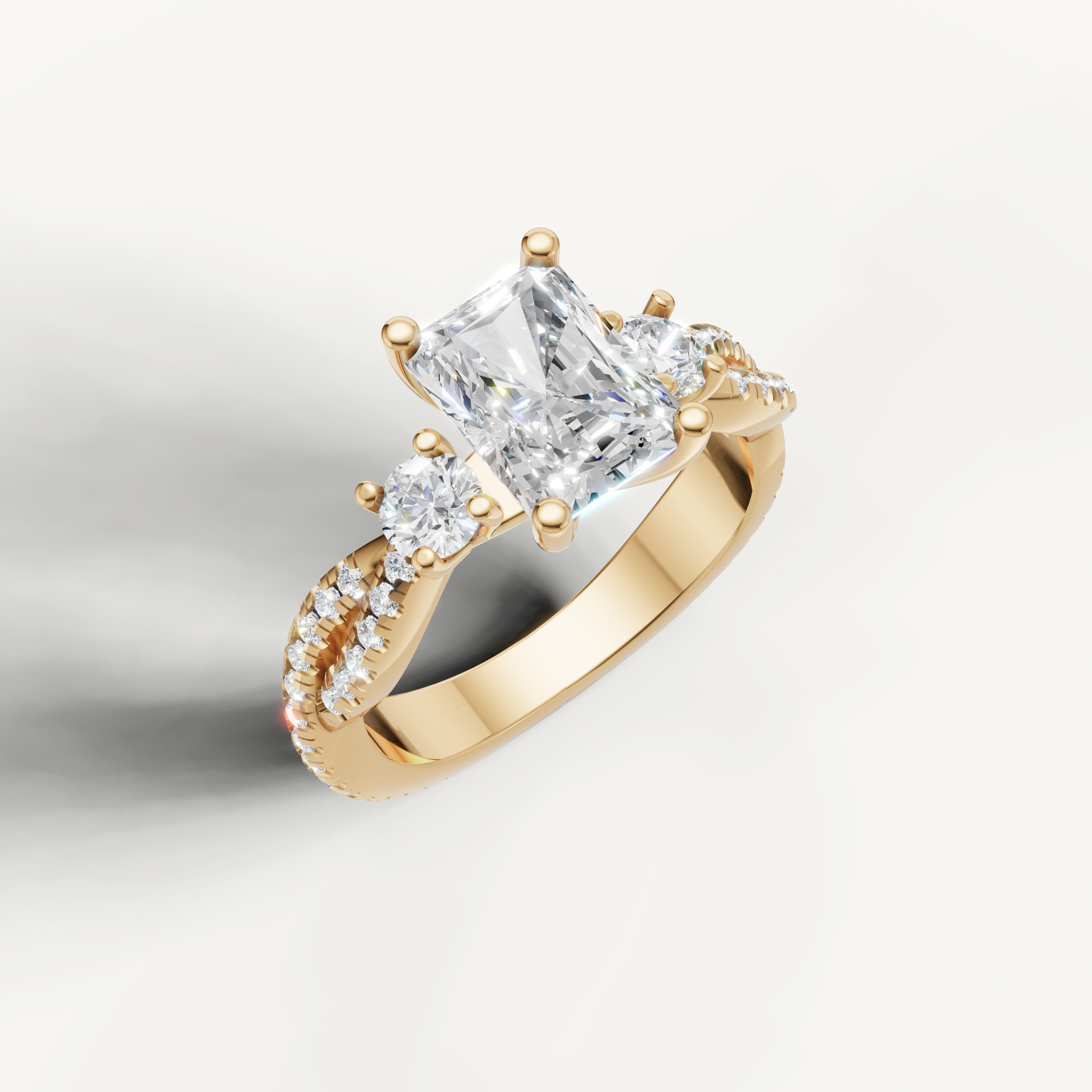 14K Yellow Gold Radiant Cut Lab Diamond Ring with Round Side Stones – Raul Diamonds