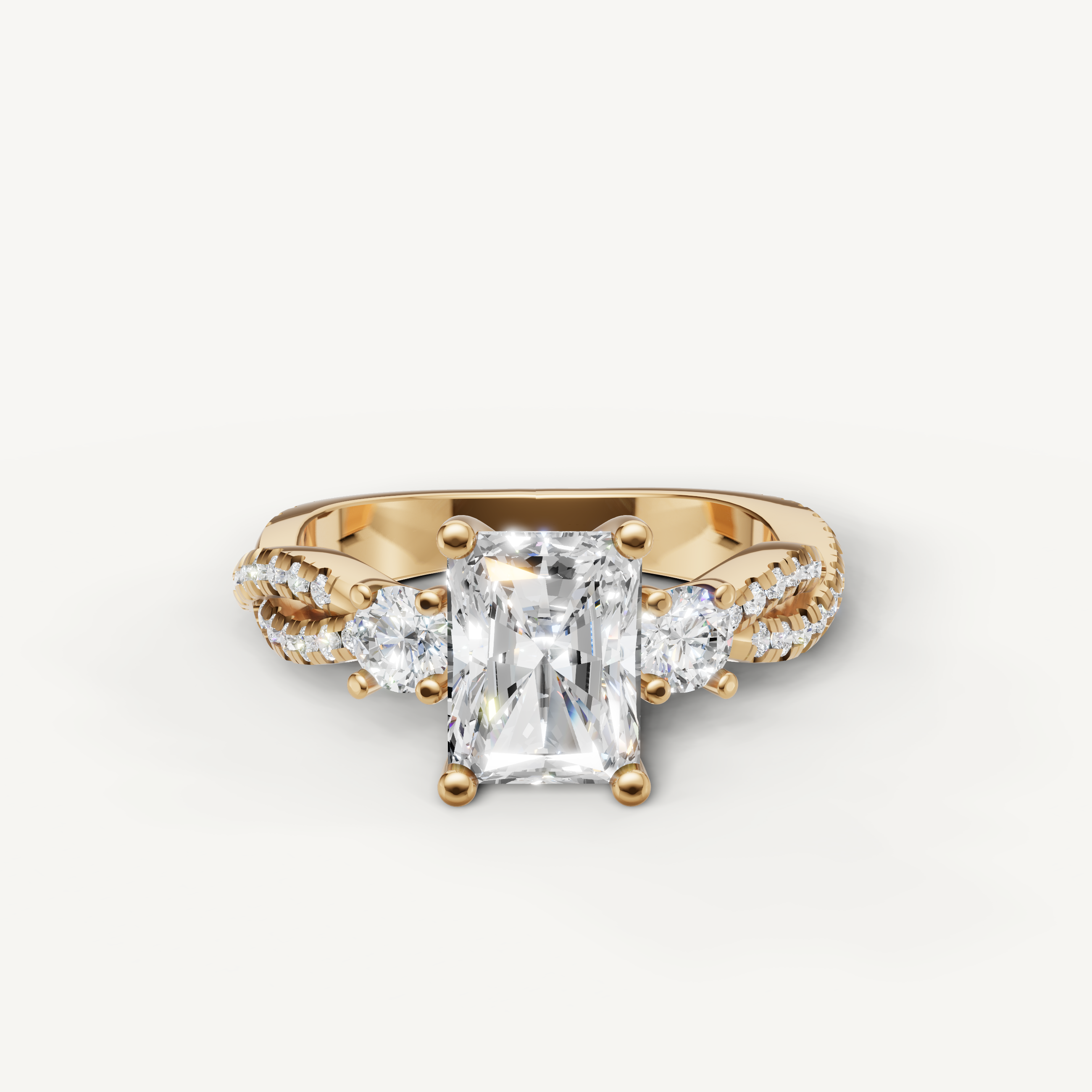 Radiant Three Stone Lab Grown Diamond Engagement Ring in 14K Yellow Gold – Raul Diamonds