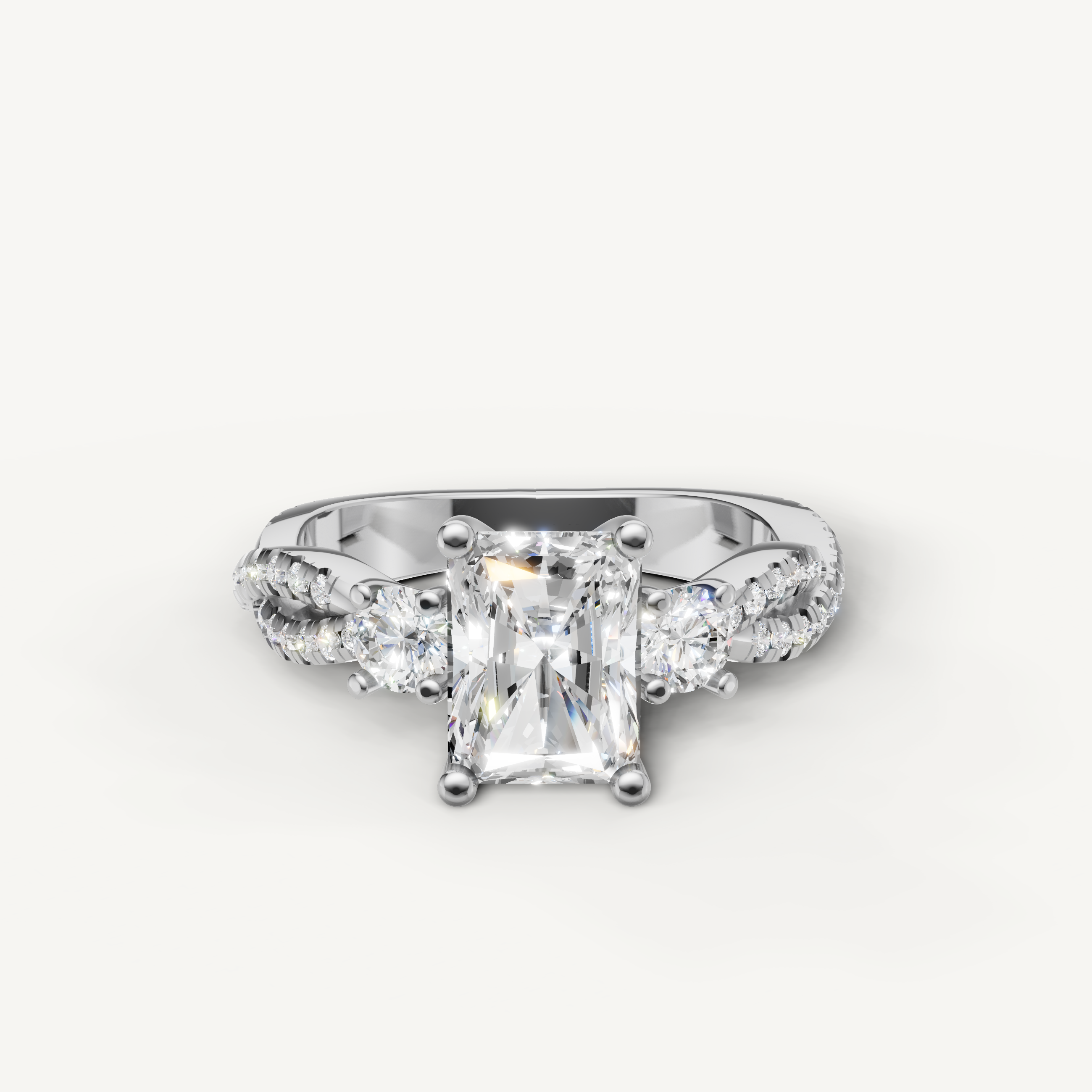Radiant Three Stone Lab Grown Diamond Engagement Ring in 14K White Gold – Raul Diamonds
