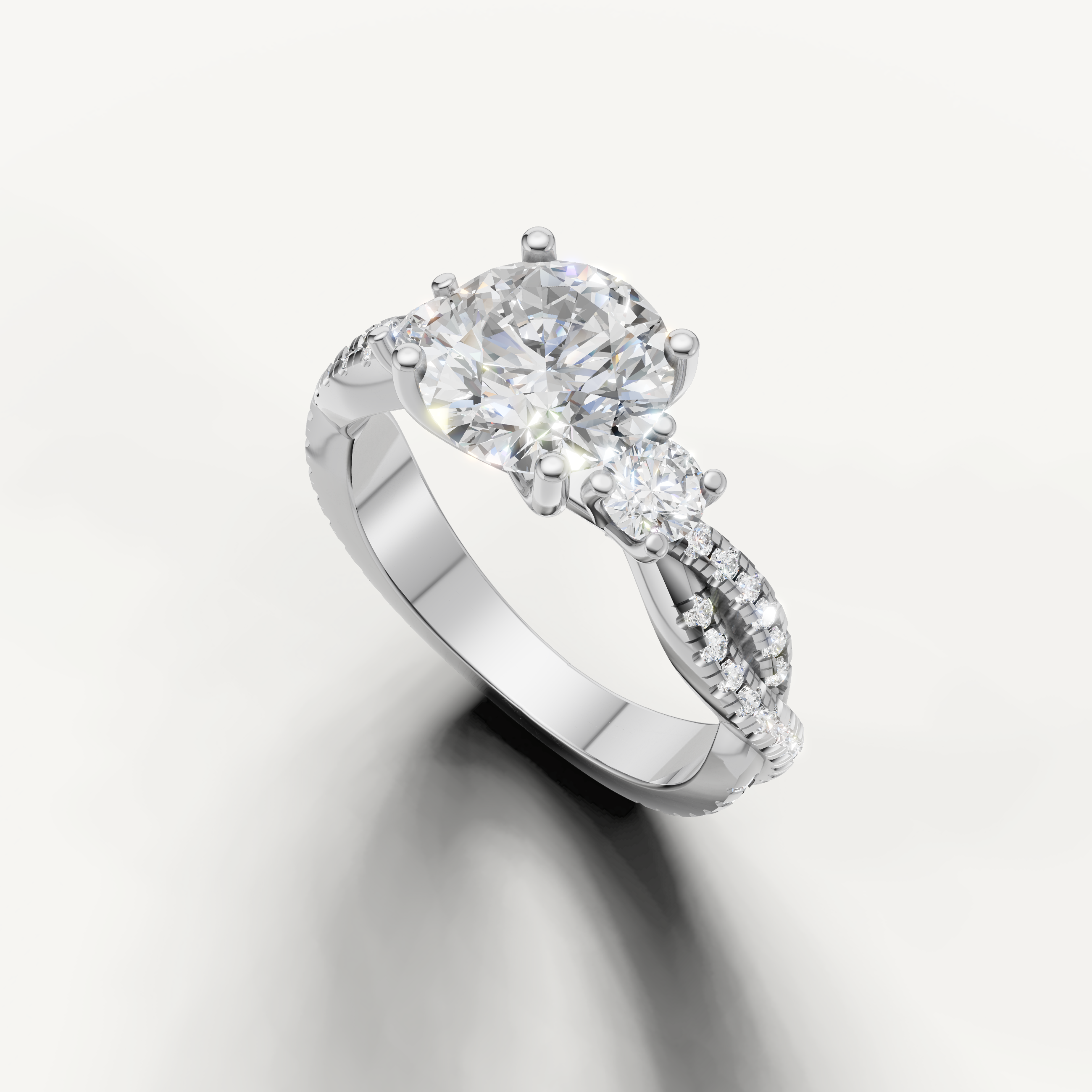 14K White Gold Round Diamond Ring with Pavé Split Shank – Raul Diamonds