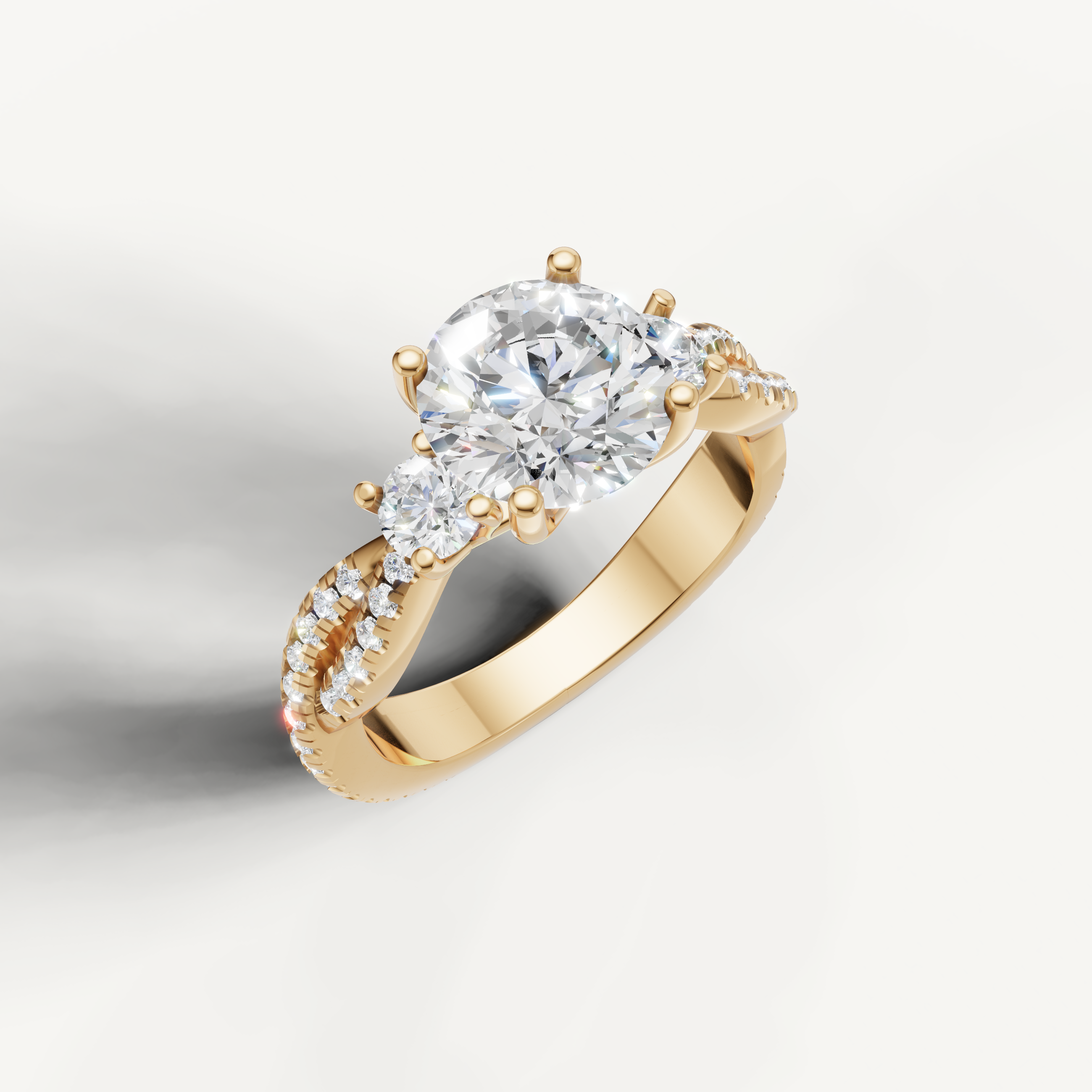 14K Yellow Gold Round Cut Lab Diamond Ring with Round Side Stones – Raul Diamonds