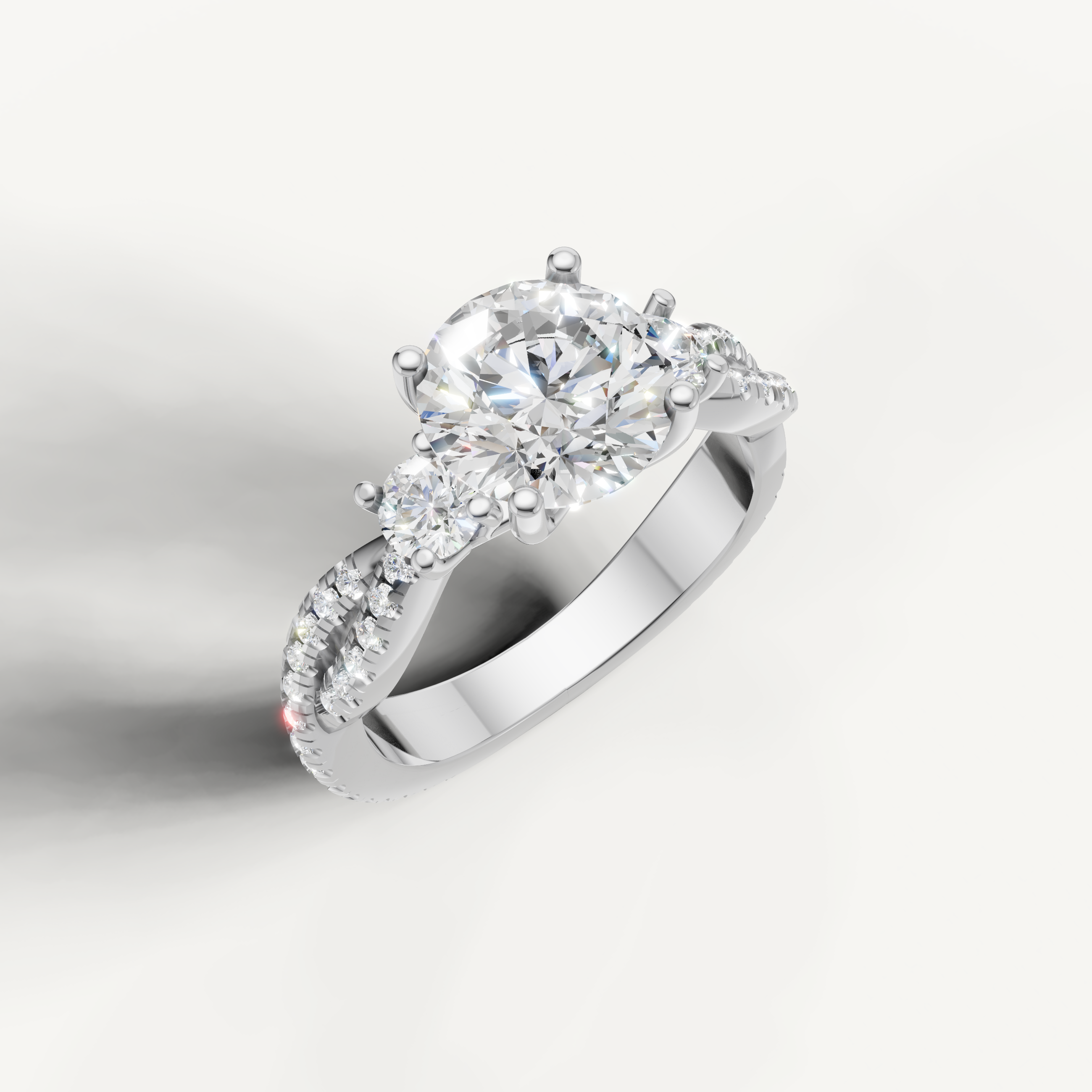 White Gold Round Lab Diamond Ring with Round Side Diamonds – Raul Diamonds