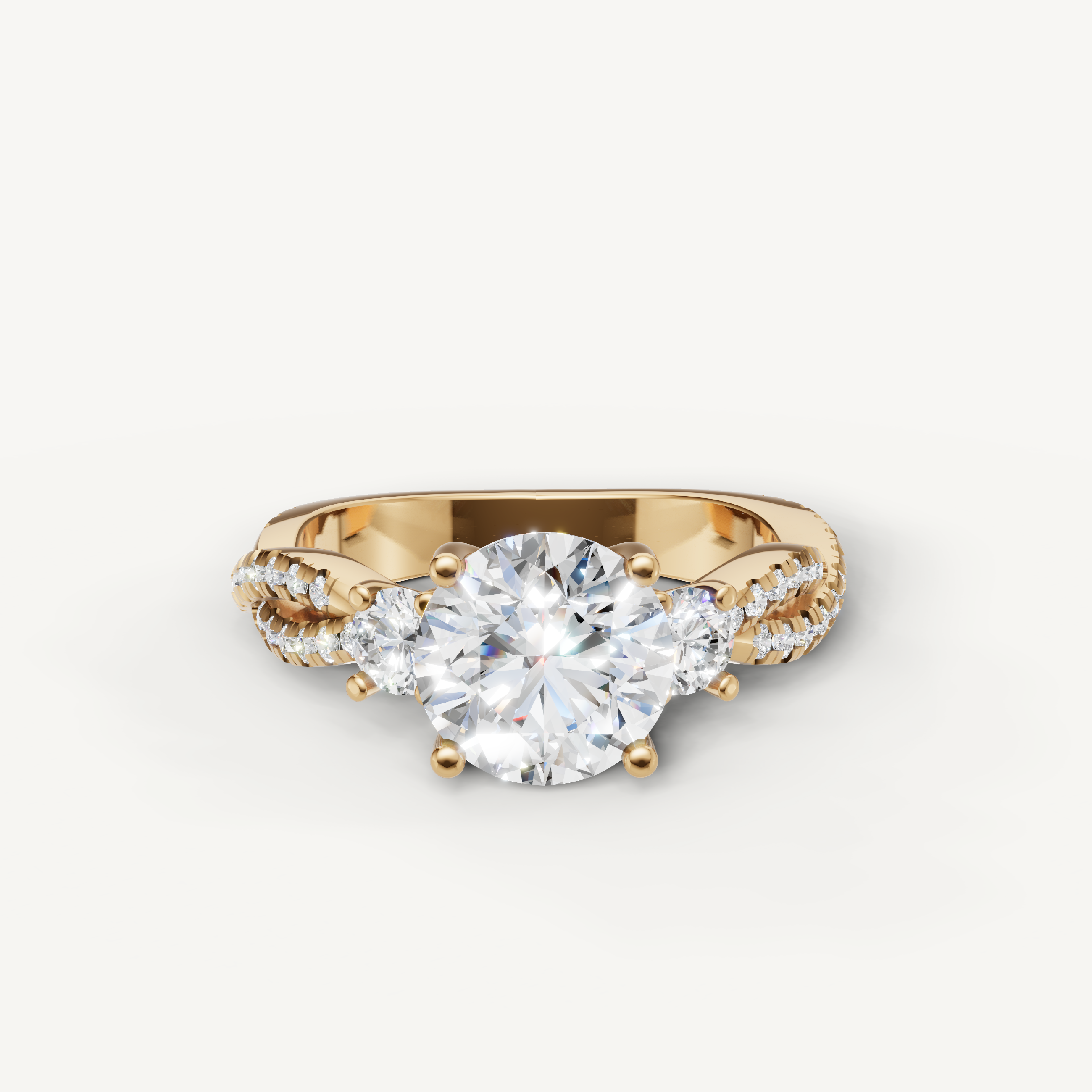 Round Three Stone Lab Grown Diamond Engagement Ring in 14K Yellow Gold – Raul Diamonds