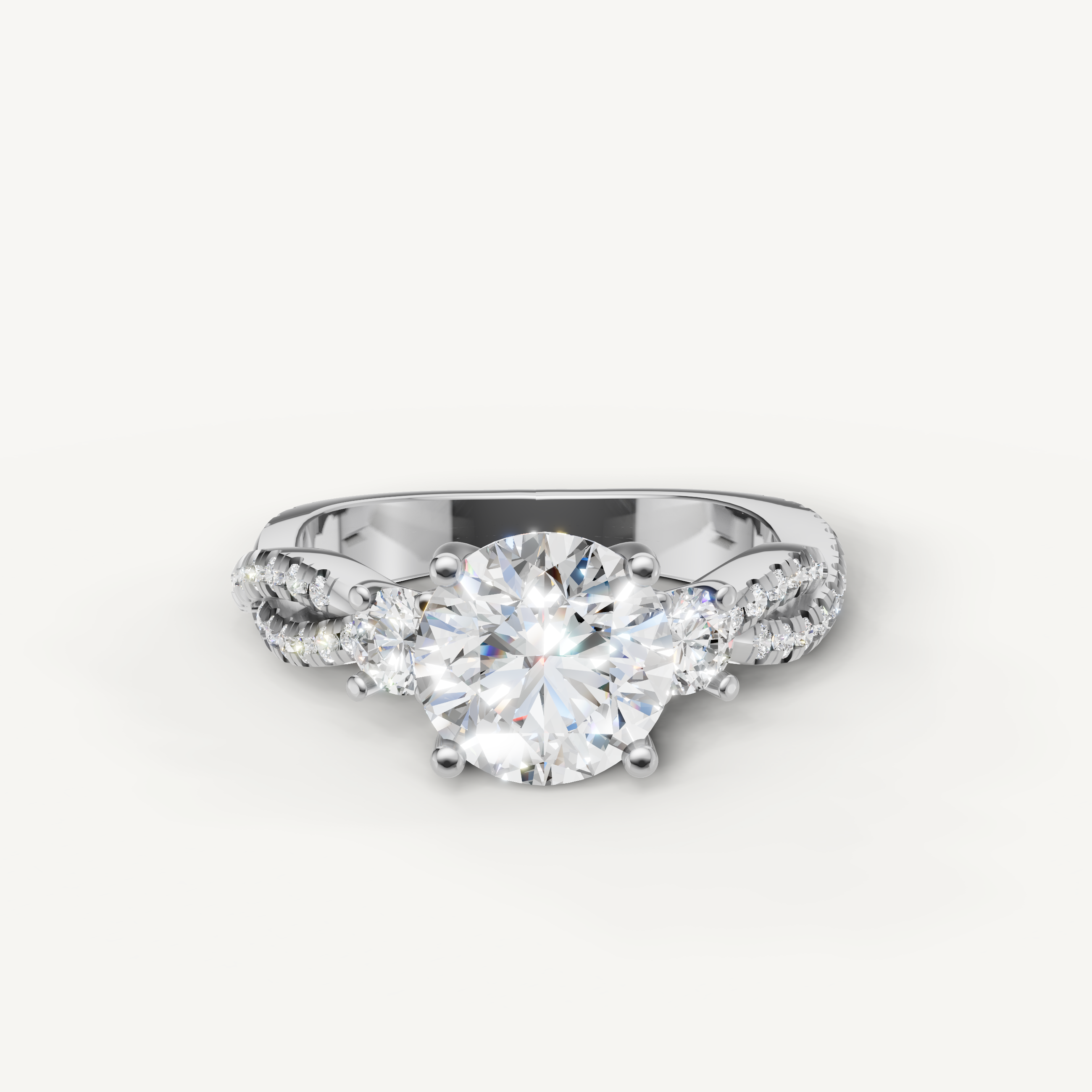 Round Three Stone Lab Grown Diamond Engagement Ring in 14K White Gold – Raul Diamonds