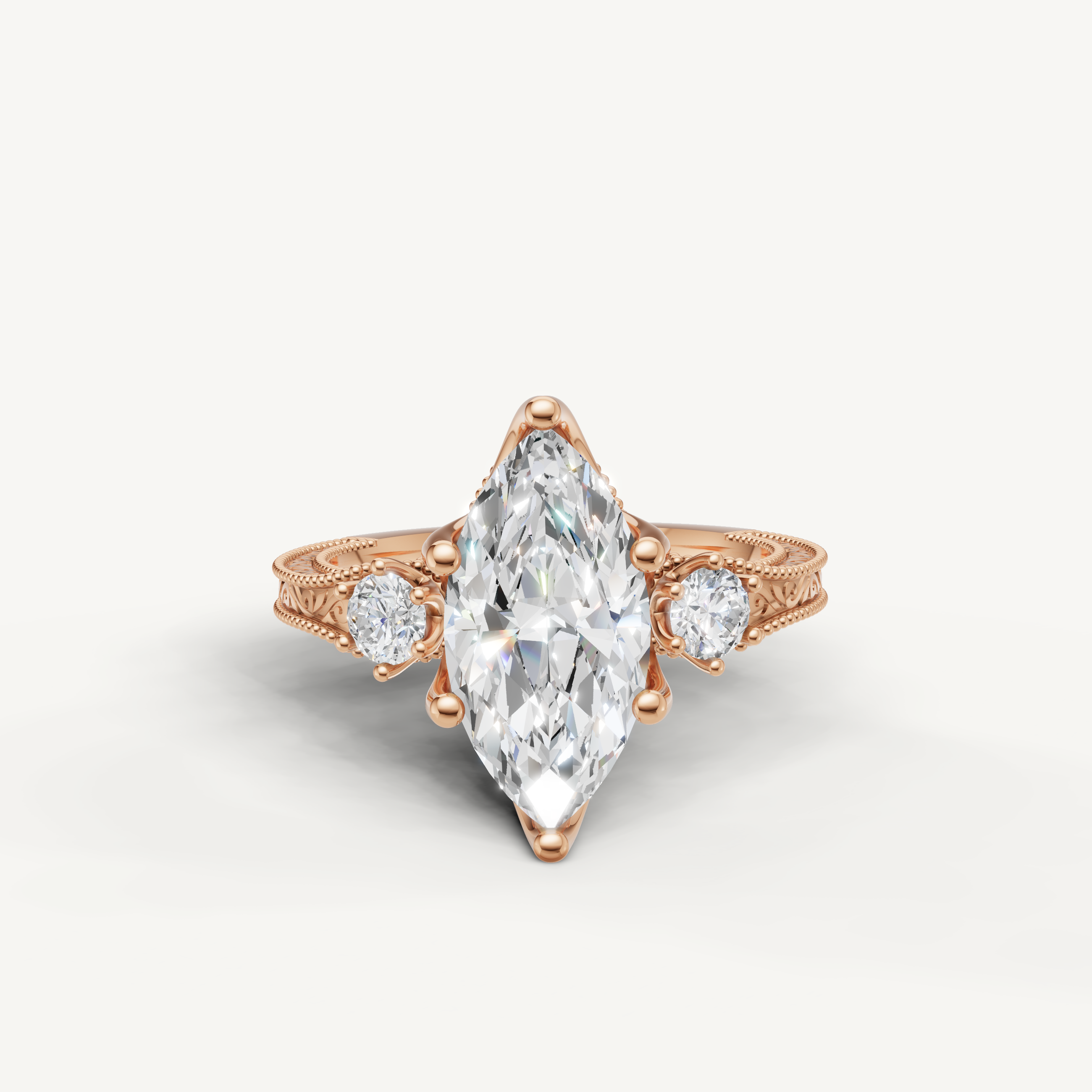 Vintage Marquise Cut Lab Grown Diamond Ring in 14K Rose Gold – Raul Diamonds
