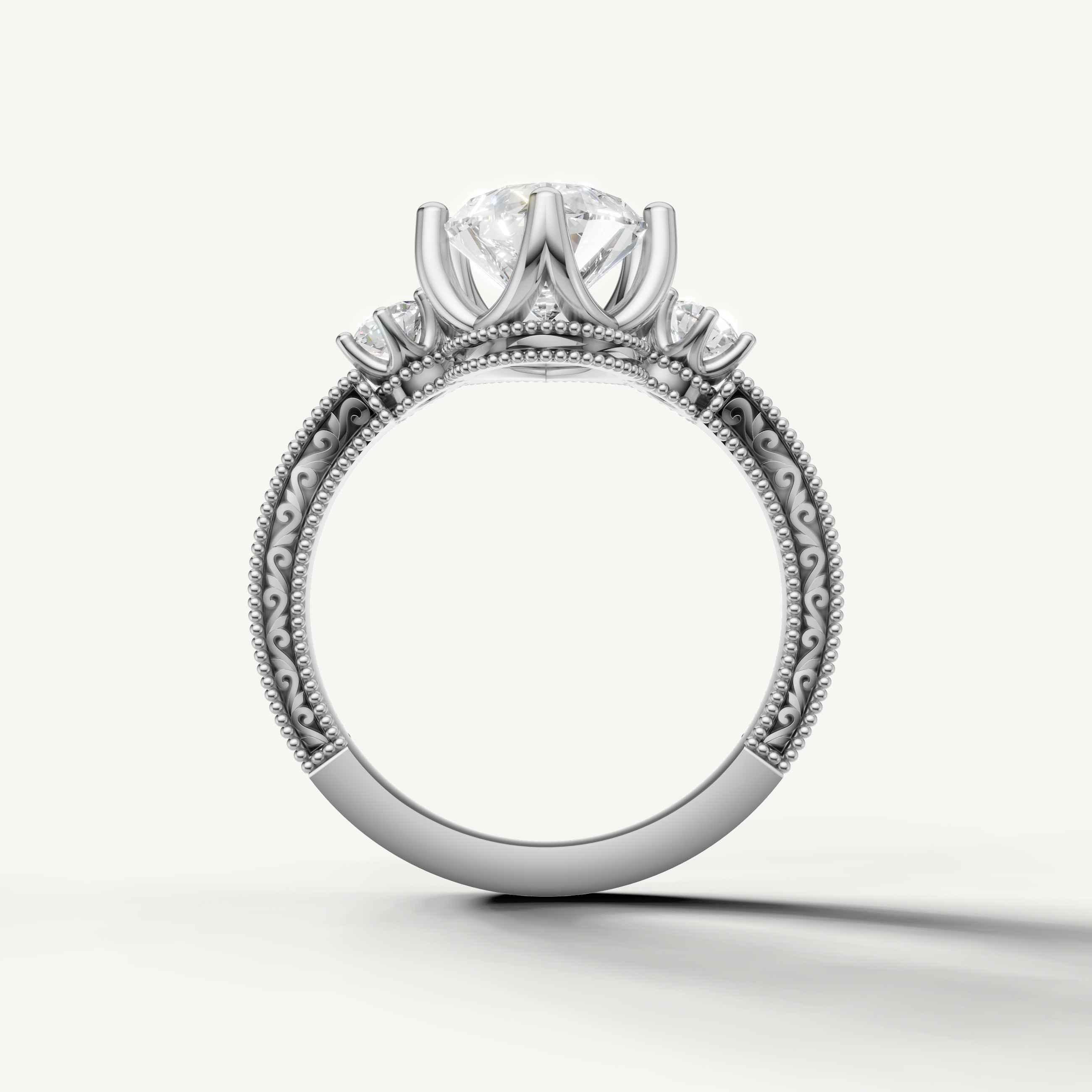 White Gold Pear Cut Engagement Ring with Elegant Vintage Side Design – Raul Diamonds