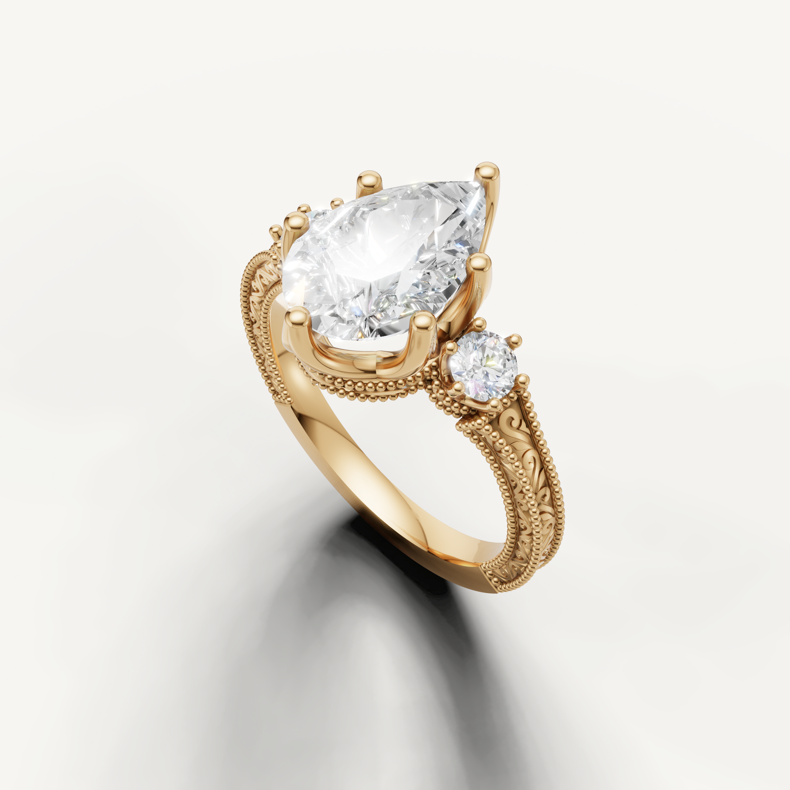 Yellow Gold Pear Shape Lab Diamond Engagement Ring with Milgrain Detail – Raul Diamonds