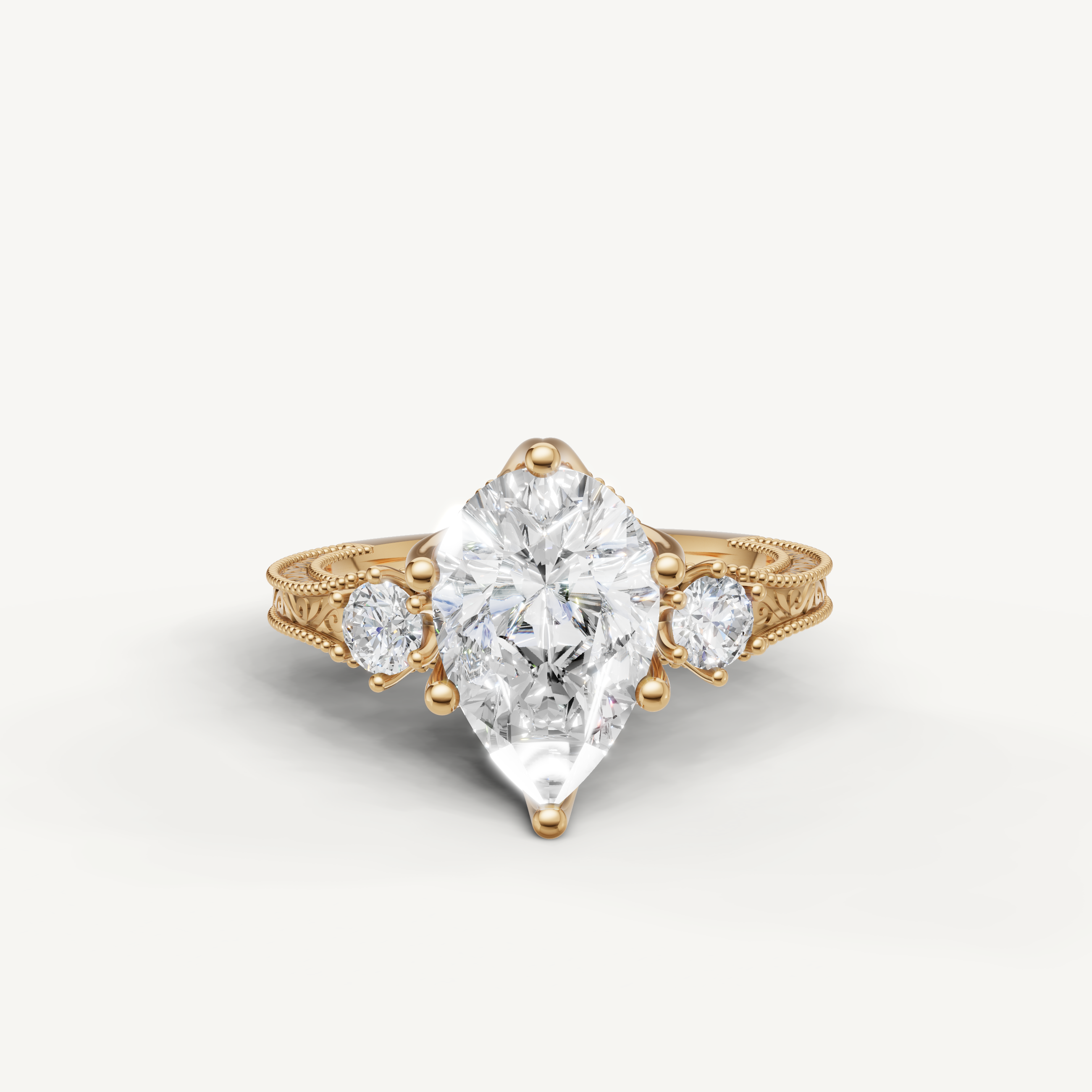 Vintage Pear Cut Lab Grown Diamond Engagement Ring in 14K Yellow Gold – Raul Diamonds