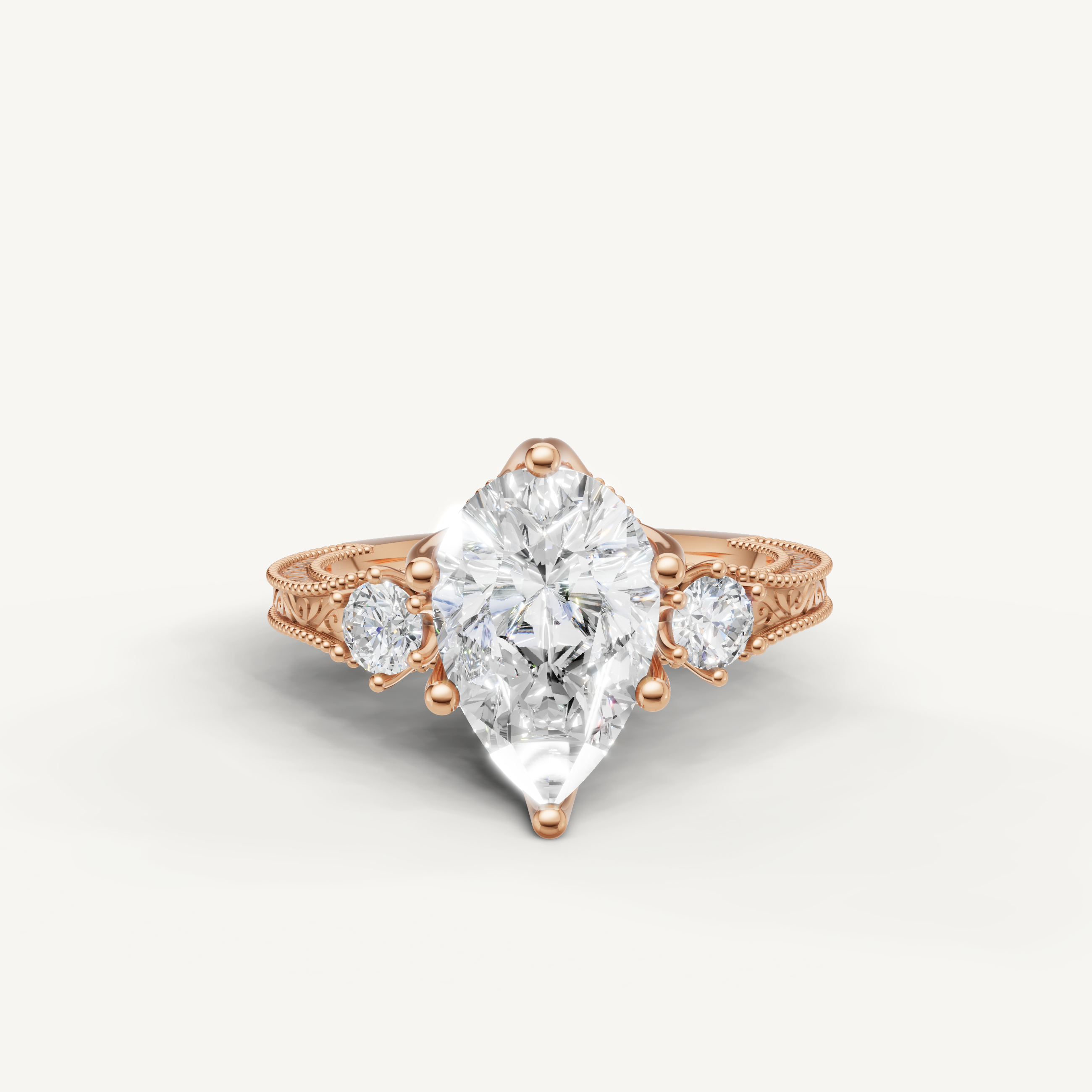 Vintage Pear Cut Lab Grown Diamond Ring in 14K Rose Gold – Raul Diamonds