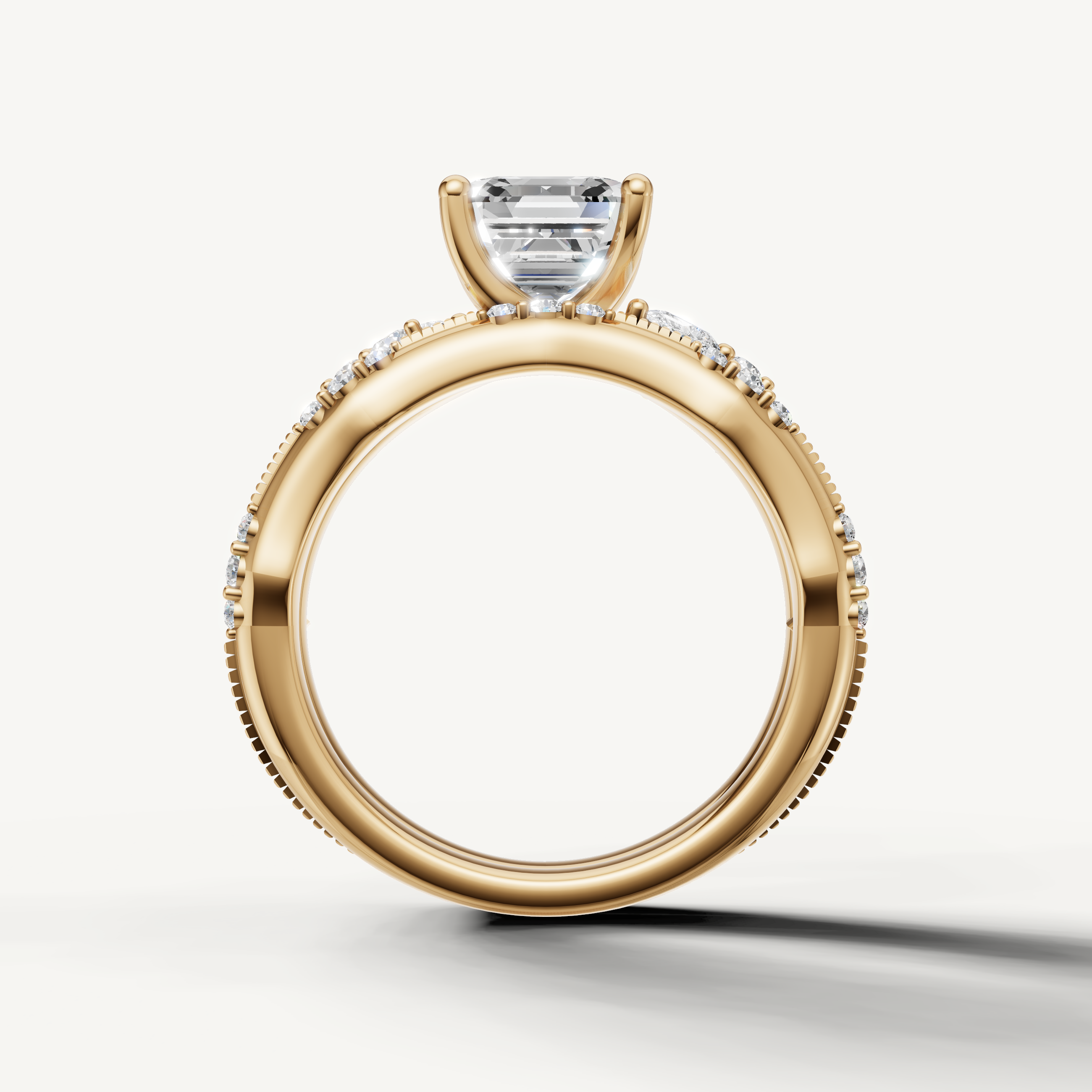 Luxury Asscher Halo Bridal Set Ring with Curved Diamond Band Yellow Gold