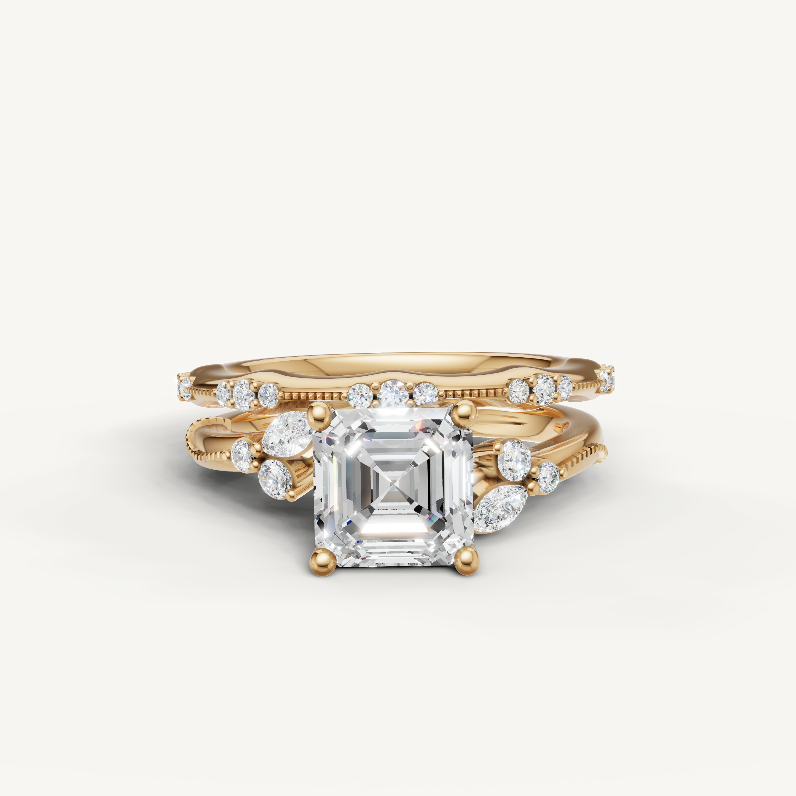 Raul Diamonds Asscher Cut Lab Grown Diamond Bridal Set in 14K Yellow Gold