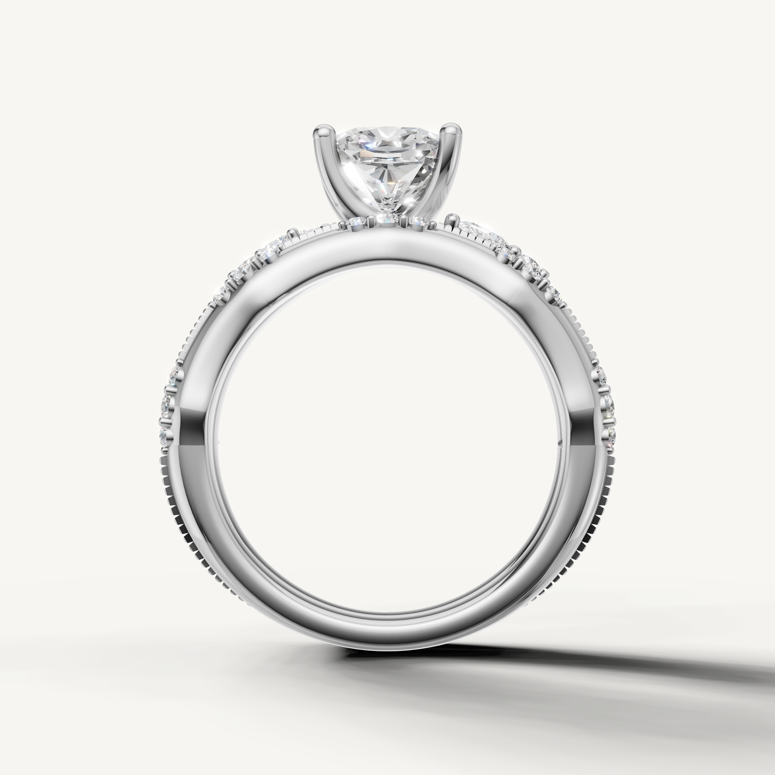 Modern Cushion Bridal Set Ring with Curved Diamond Wedding Band White Gold