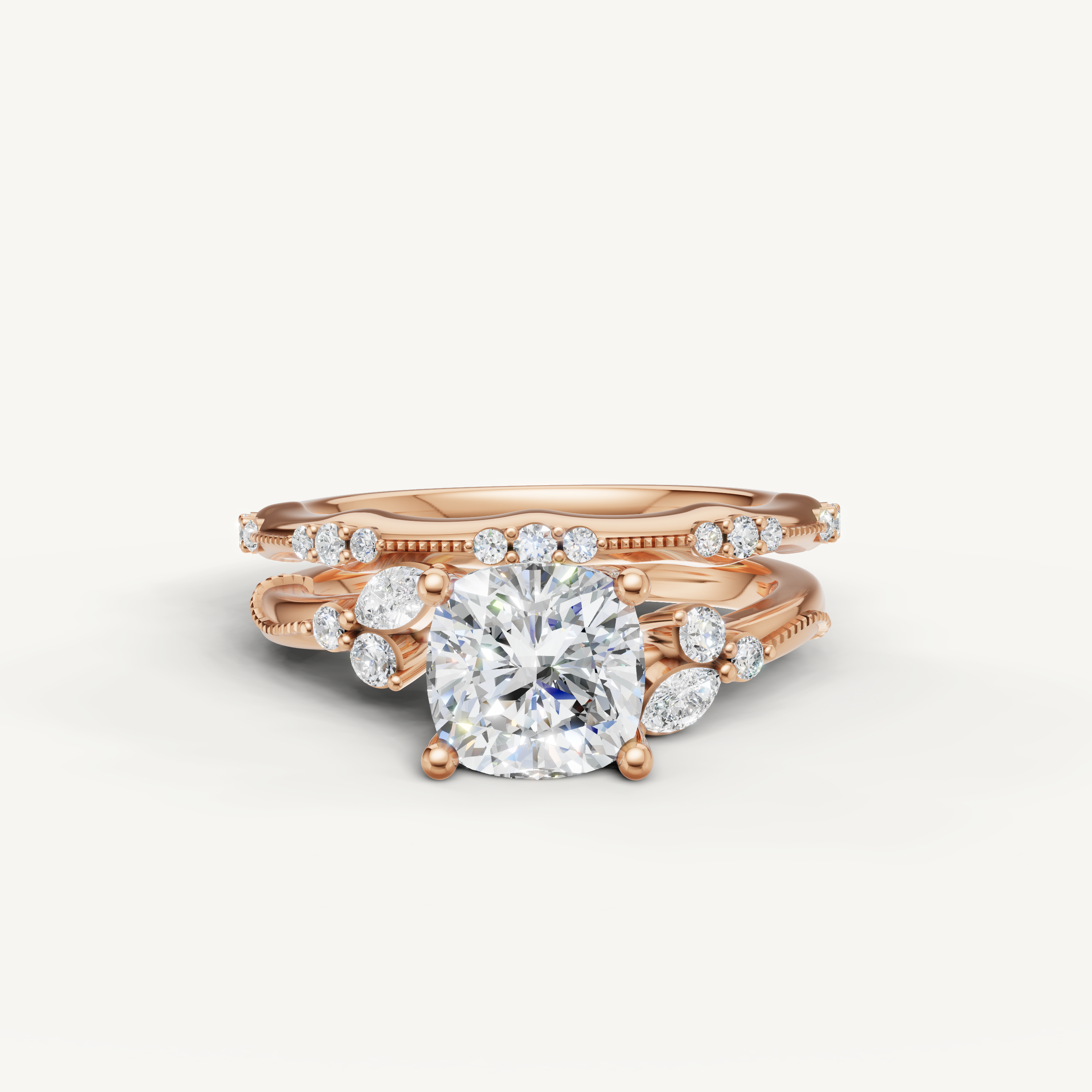 Raul Diamonds Cushion Cut Lab Grown Diamond Bridal Set in 14K Rose Gold