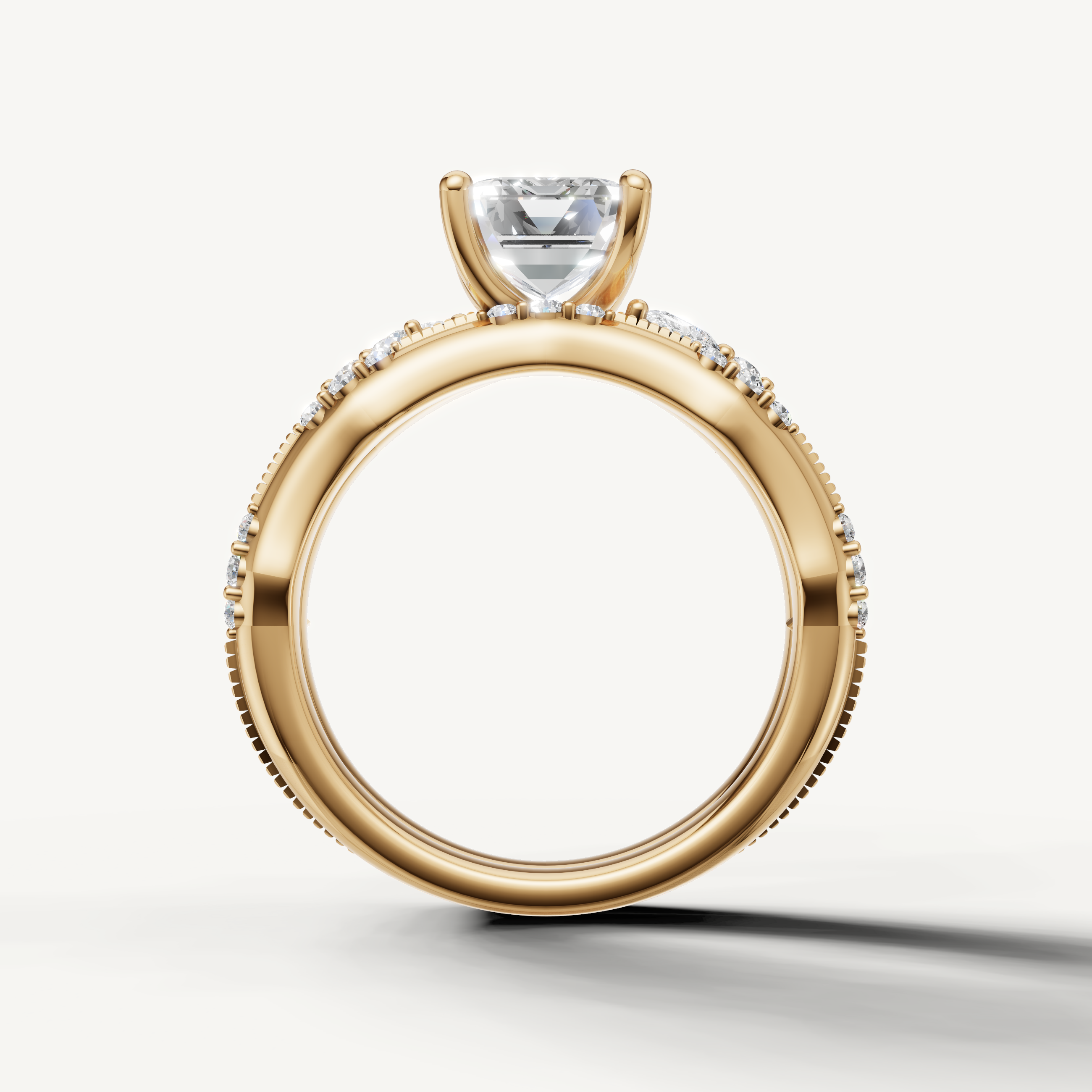 Luxury Emerald Halo Bridal Set Ring with Curved Diamond Band Yellow Gold
