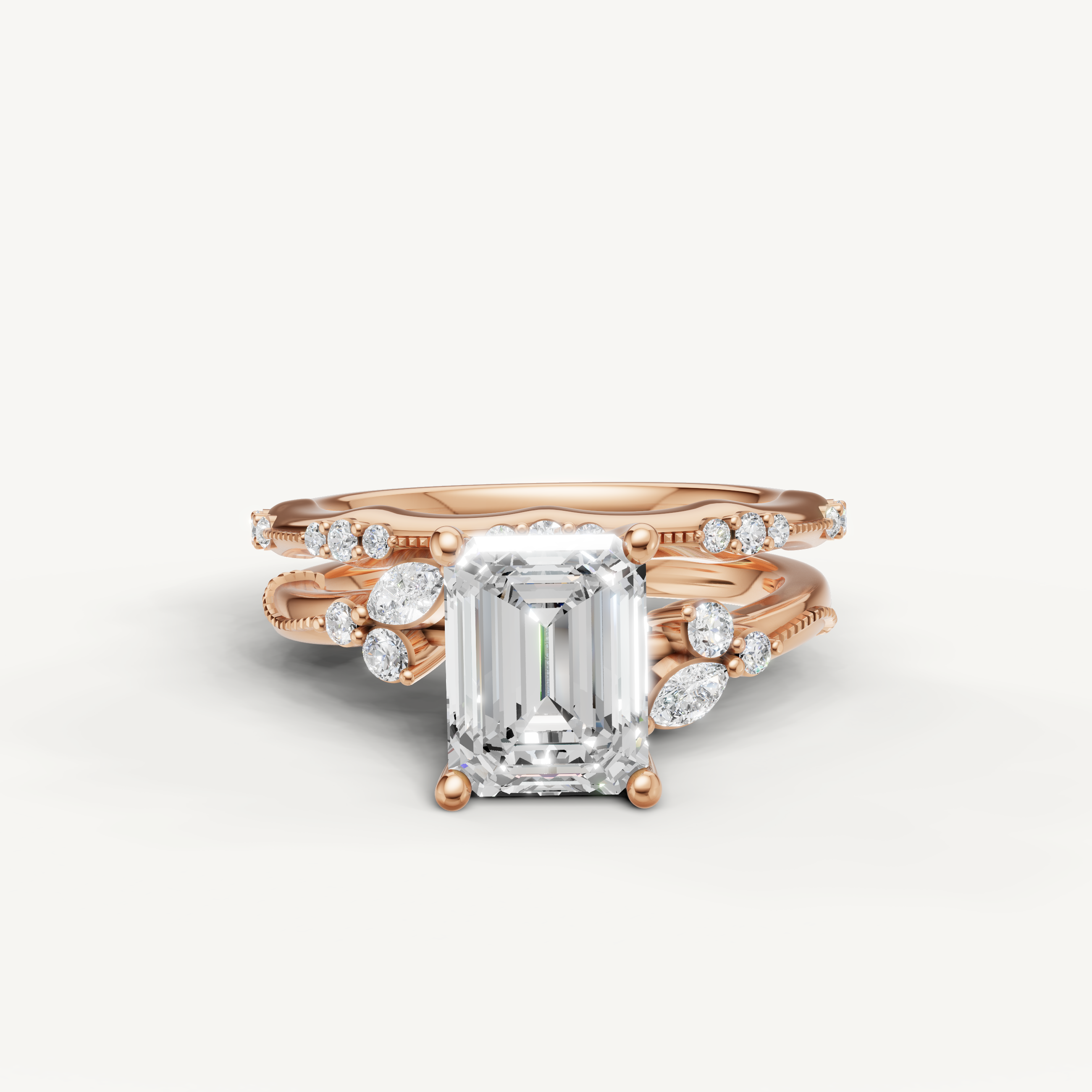 Raul Diamonds Emerald Cut Lab Grown Diamond Bridal Set in 14K Rose Gold